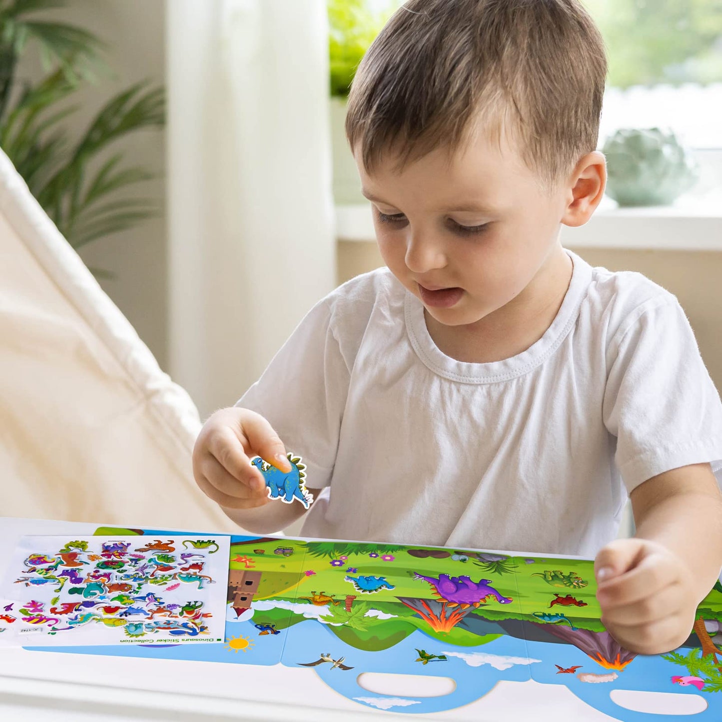 ASTARON Reusable Dinosaur Sticker Book for Toddlers - 88 Stickers & Travel Activities