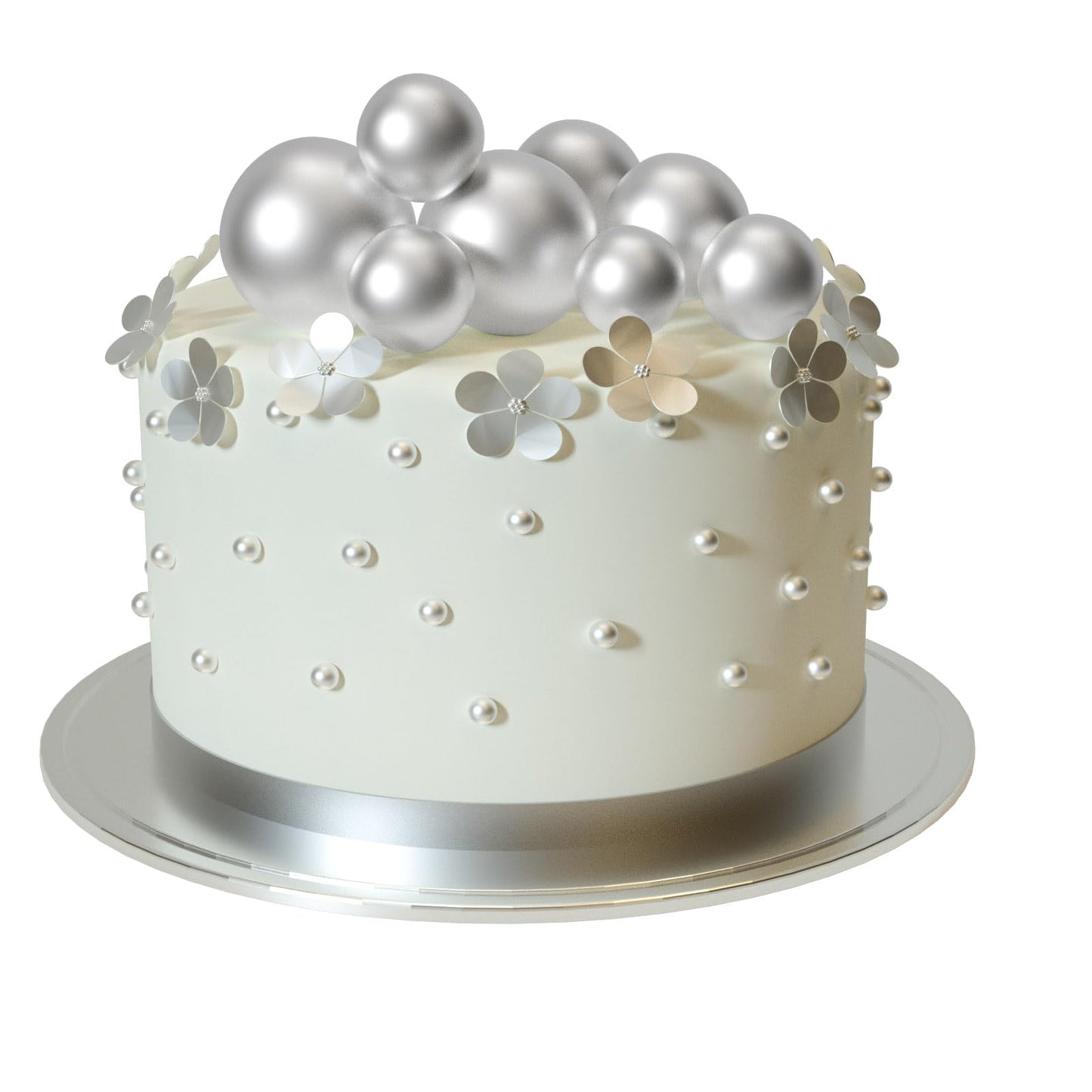 ASTARON 20 Pcs Ball Cake Toppers – Silver Foam Ball Decorations