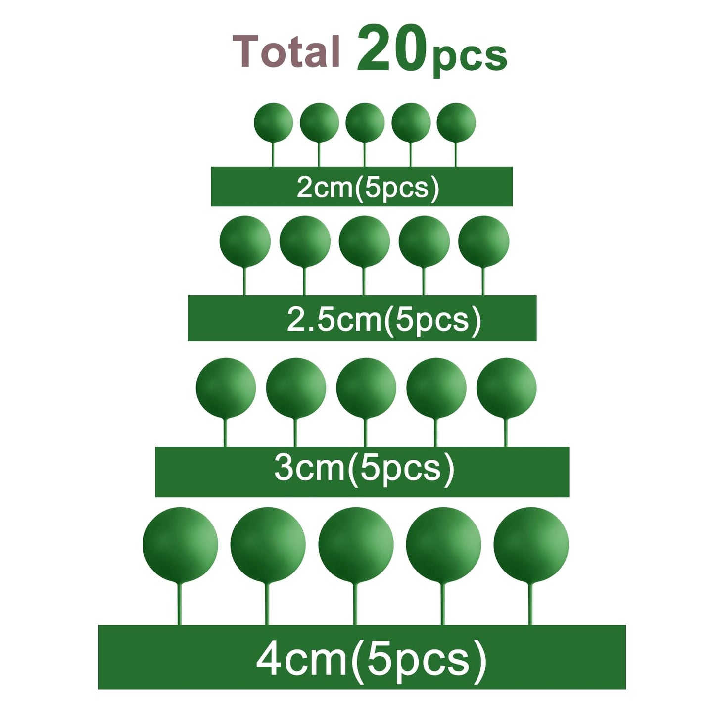 ASTARON 20 Pcs Dark Green Ball Cake Toppers – Easy Foam Ball Picks for Cakes