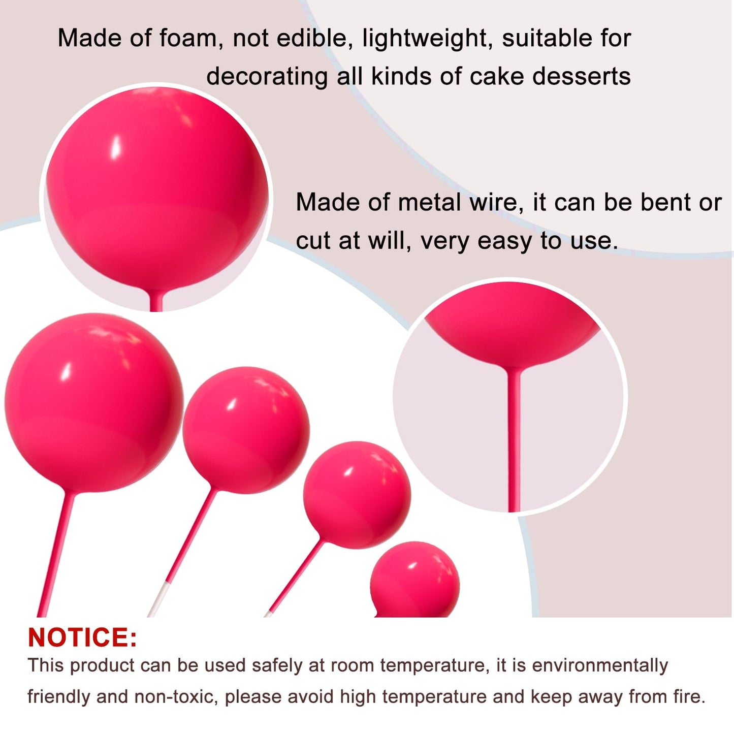 ASTARON 20 Pcs Hot Pink Ball Cake Toppers – Ready-to-Use Mini Ball Decorations for Cakes & Desserts