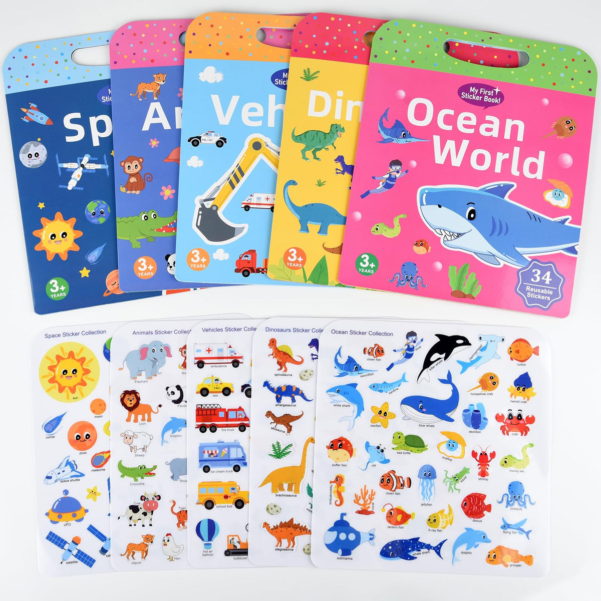 ASTARON 3 Pack Reusable 3D Puffy Sticker Book for Kids 3-6 | Jelly Stickers & Travel Busy Book