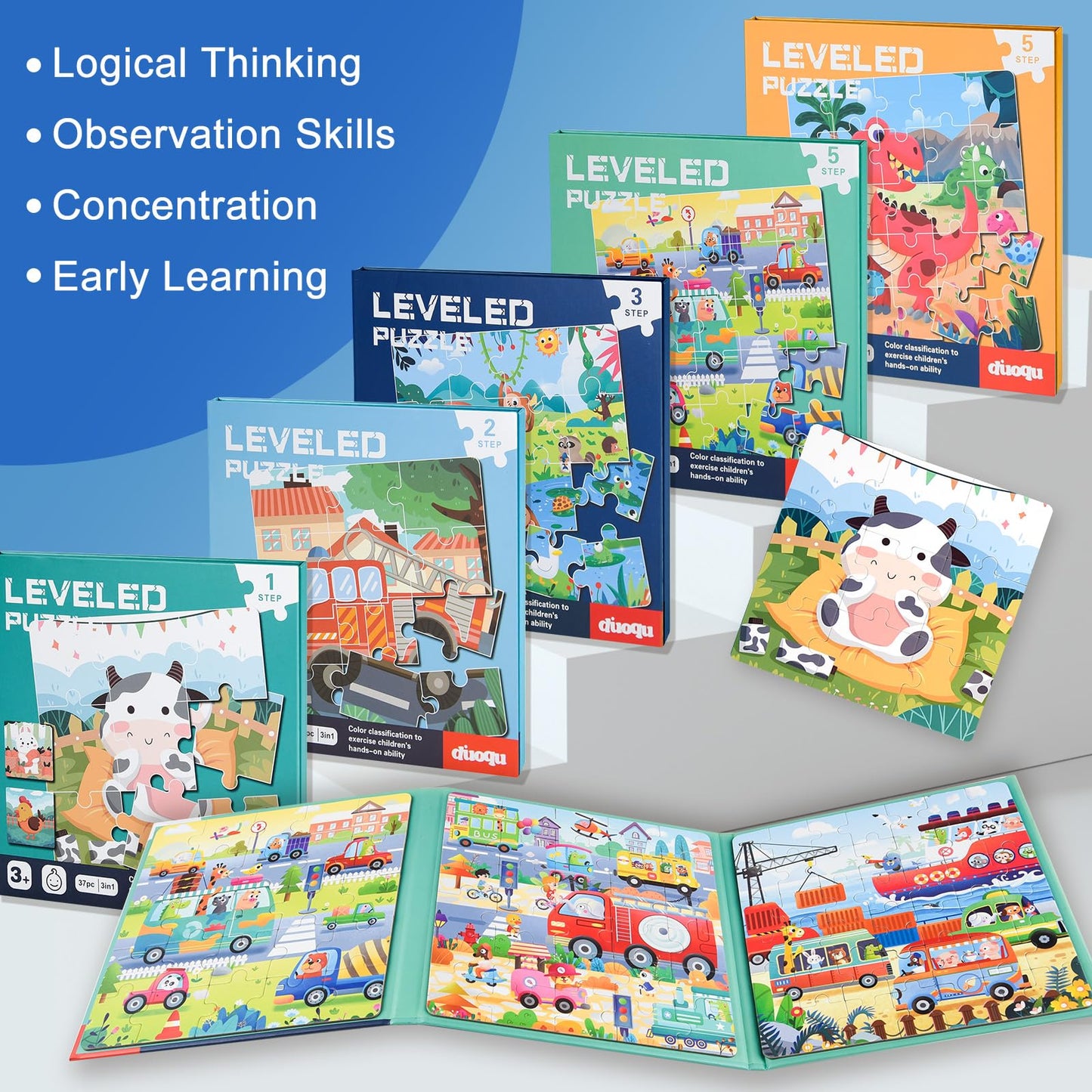 ASTARON Magnetic Puzzles for Toddlers — 3-in-1 Animal Set (16-20-25 Pieces) Travel Activity