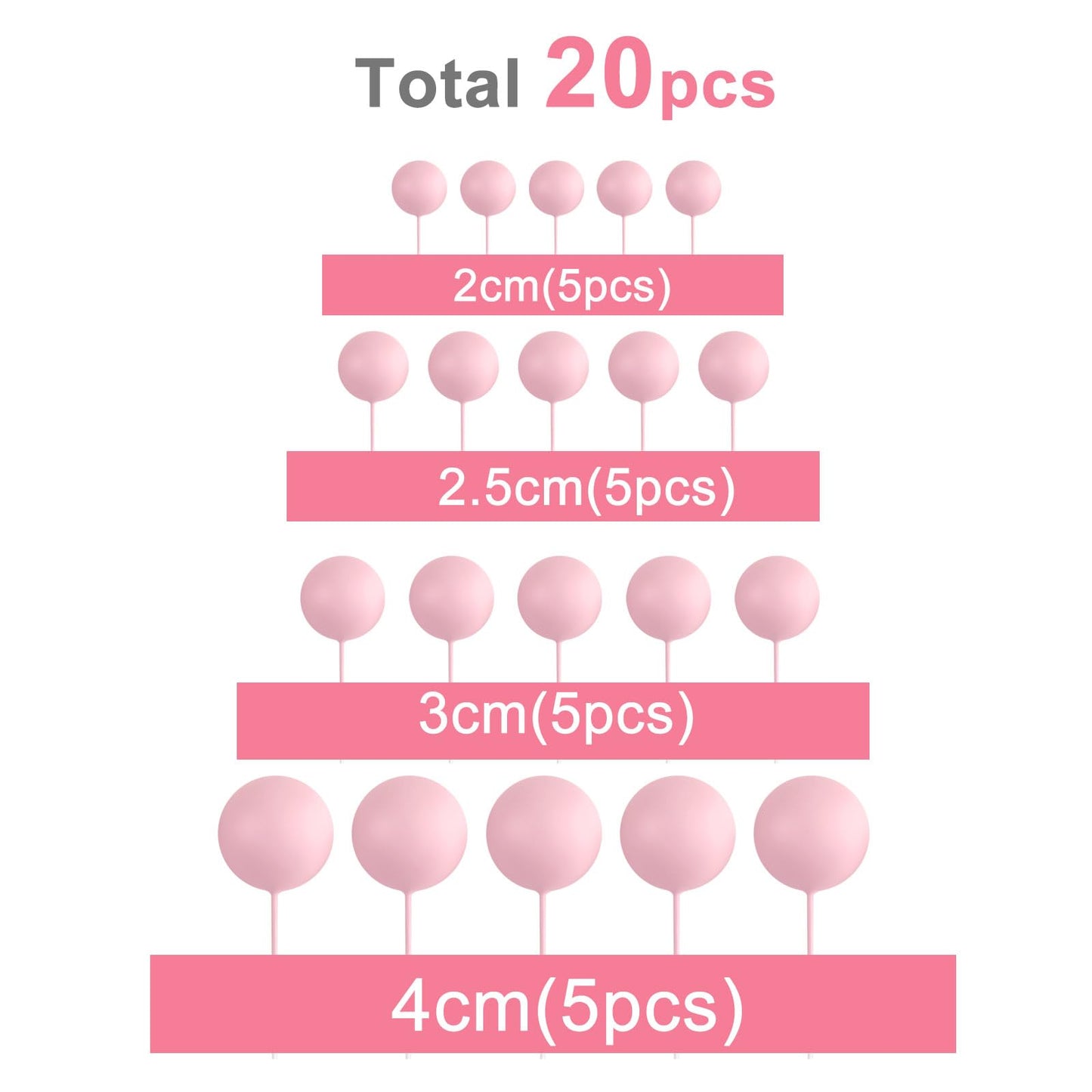 ASTARON 20 Pcs Light Pink Ball Cake Toppers – Easy Cake Decorations