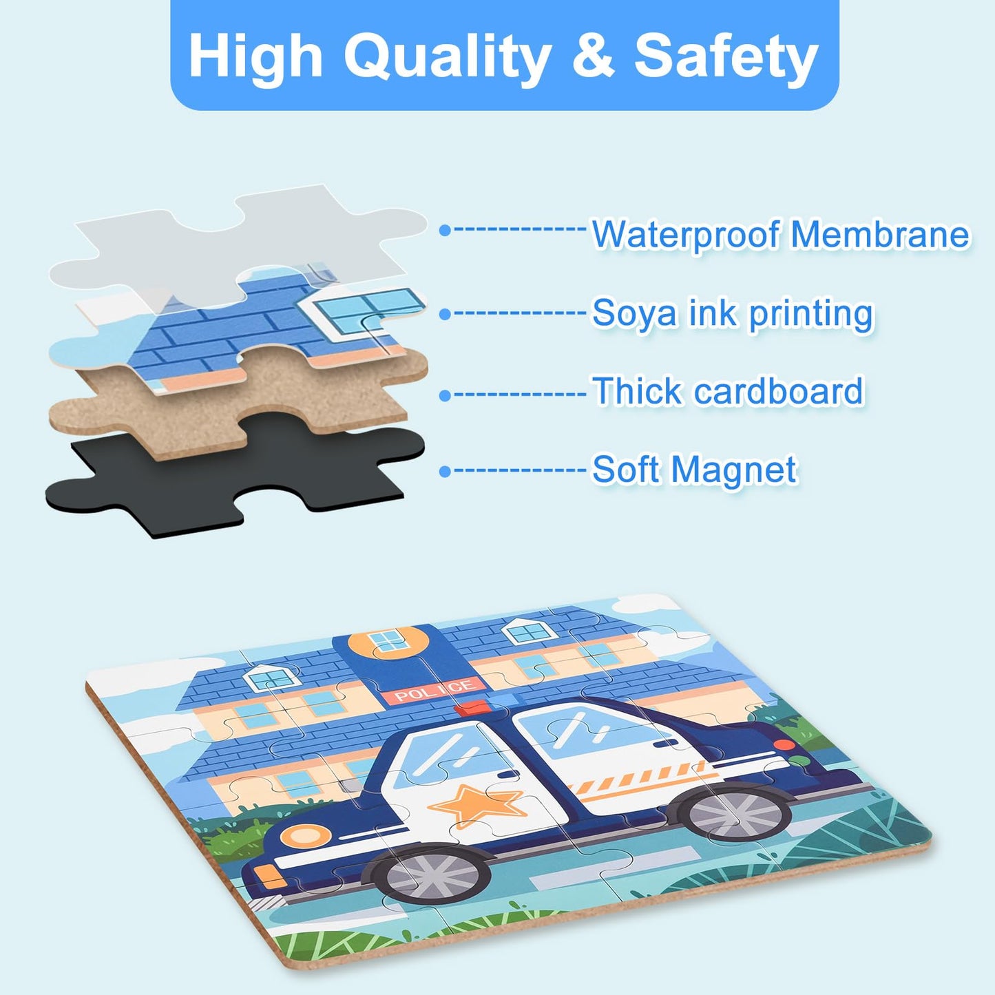 ASTARON Magnetic Vehicle Puzzles for Toddlers — 12-16-20 Piece Learning Sets for Travel