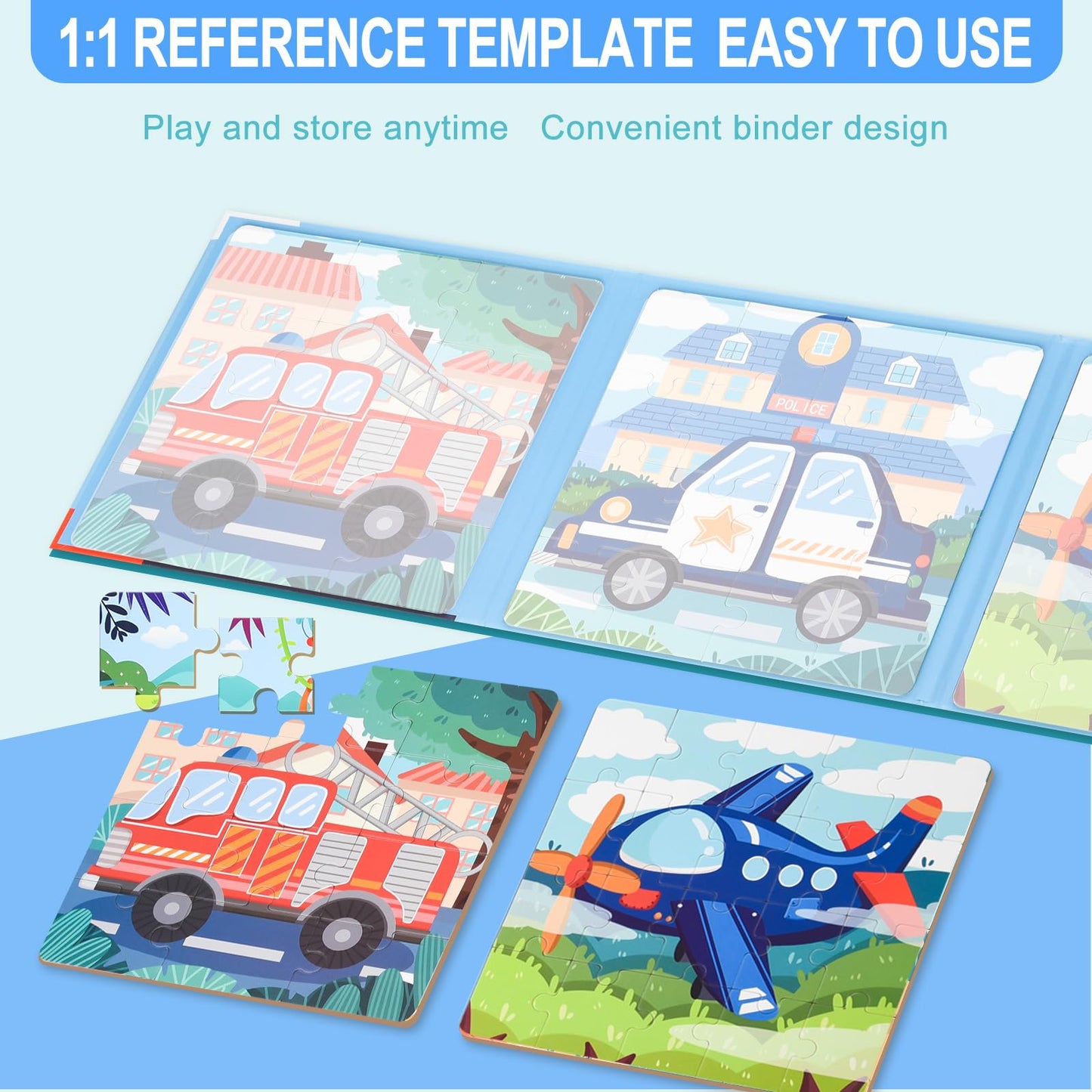 ASTARON Magnetic Vehicle Puzzles for Toddlers — 12-16-20 Piece Learning Sets for Travel