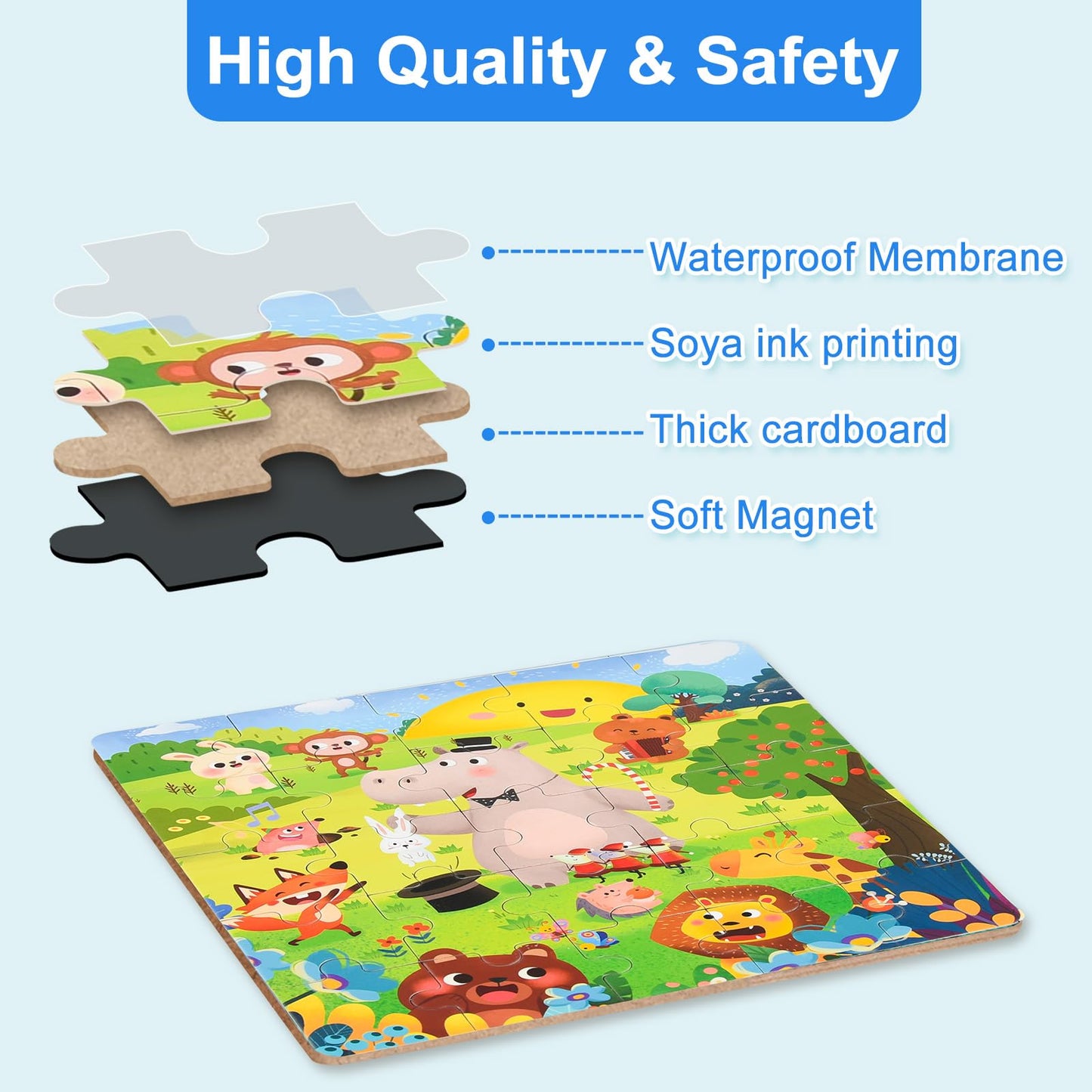 ASTARON Magnetic Puzzles for Toddlers — 3-in-1 Animal Set (16-20-25 Pieces) Travel Activity