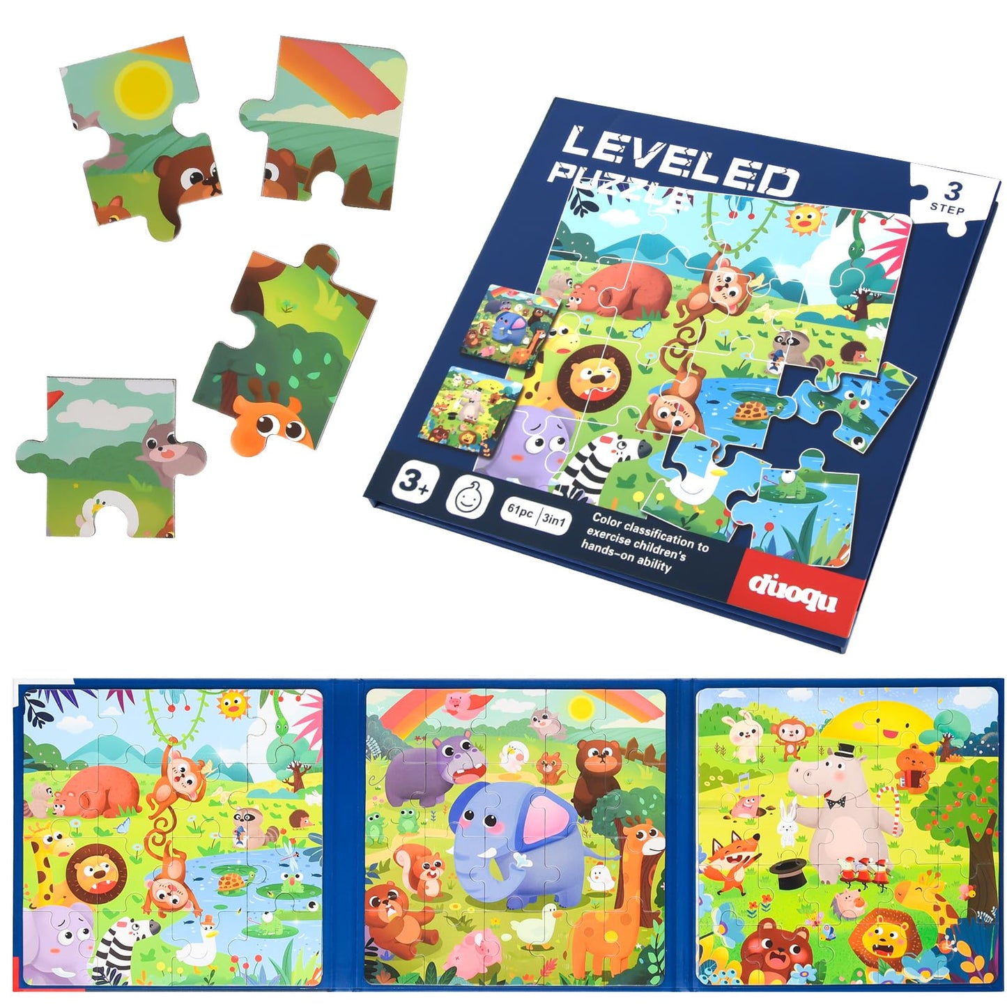 ASTARON Magnetic Puzzles for Toddlers — 3-in-1 Animal Set (16-20-25 Pieces) Travel Activity