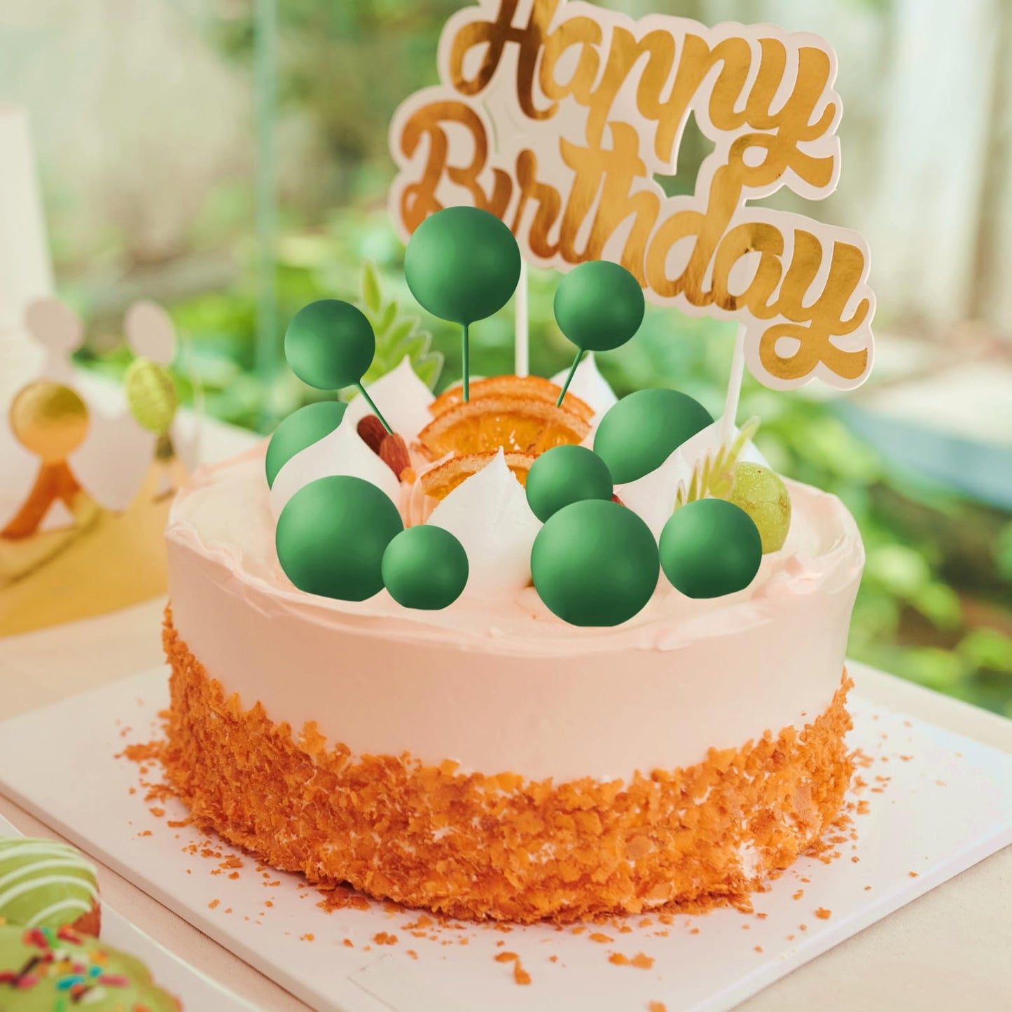 ASTARON 20 Pcs Dark Green Ball Cake Toppers – Easy Foam Ball Picks for Cakes