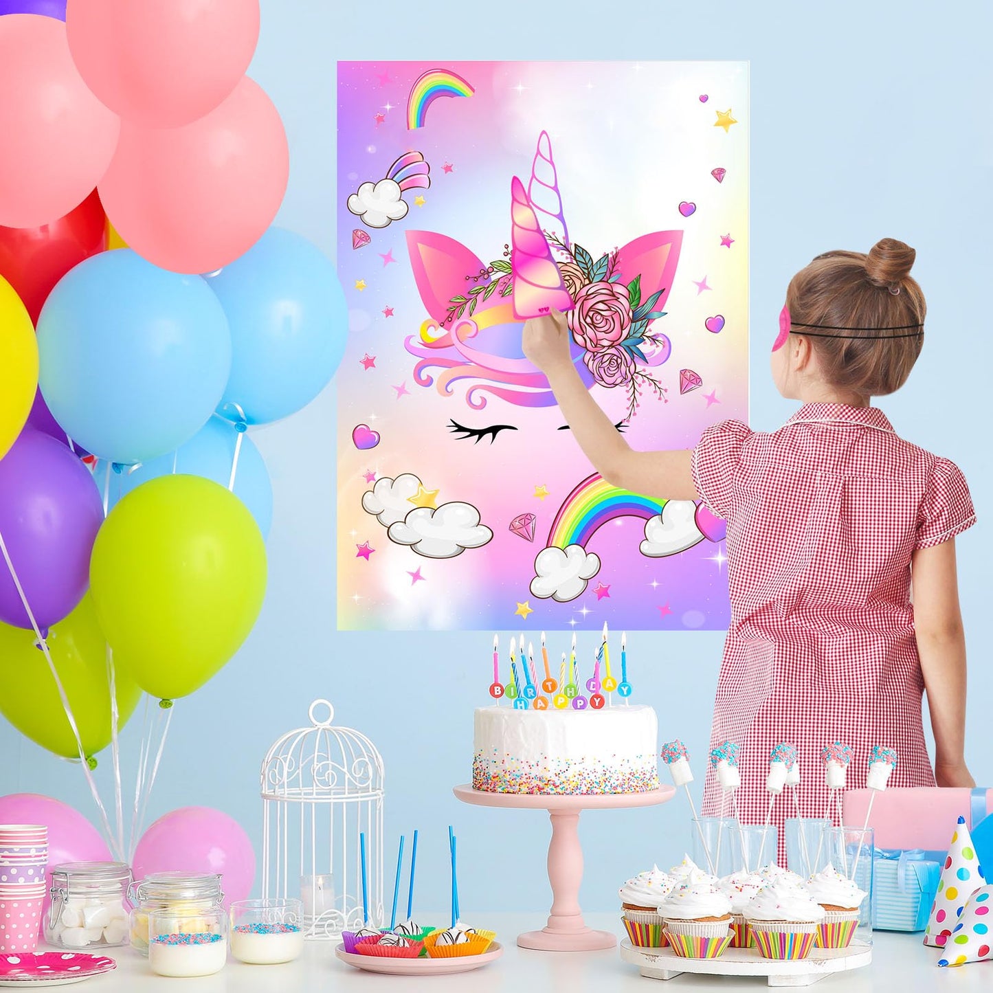 ASTARON Pin The Horn on The Unicorn Game – Unicorn Party Game with 30 Horn Stickers
