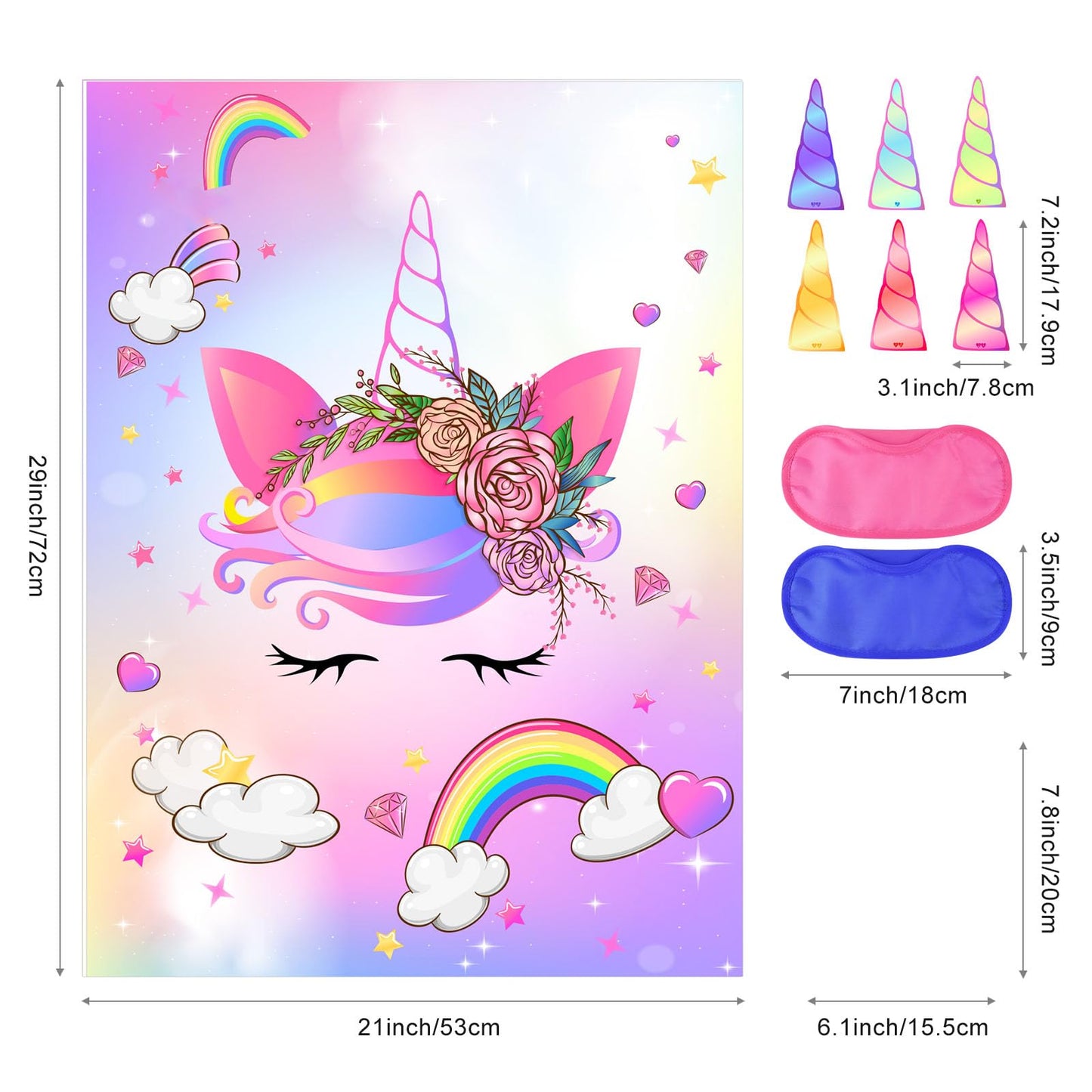 ASTARON Pin The Horn on The Unicorn Game – Unicorn Party Game with 30 Horn Stickers