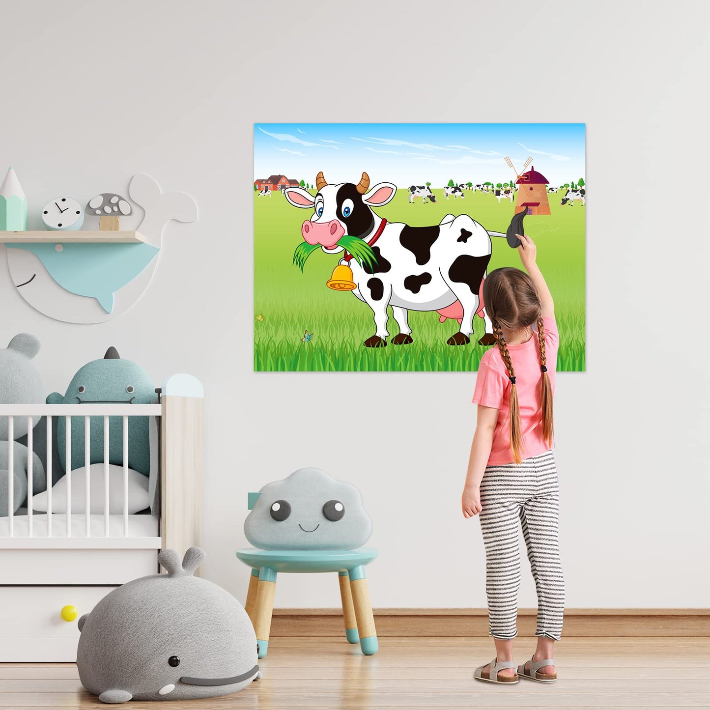 ASTARON Pin The Tail on The Cow Game — 30 Tail Stickers for Farm Party Fun