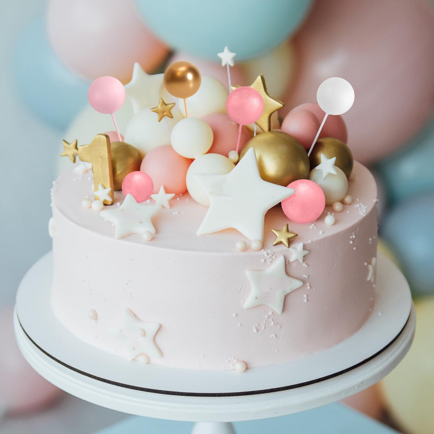 ASTARON 32 Pcs Ball Cake Topper Decorations – Rose Gold & Pink Foam Ball Toppers for Weddings & Parties
