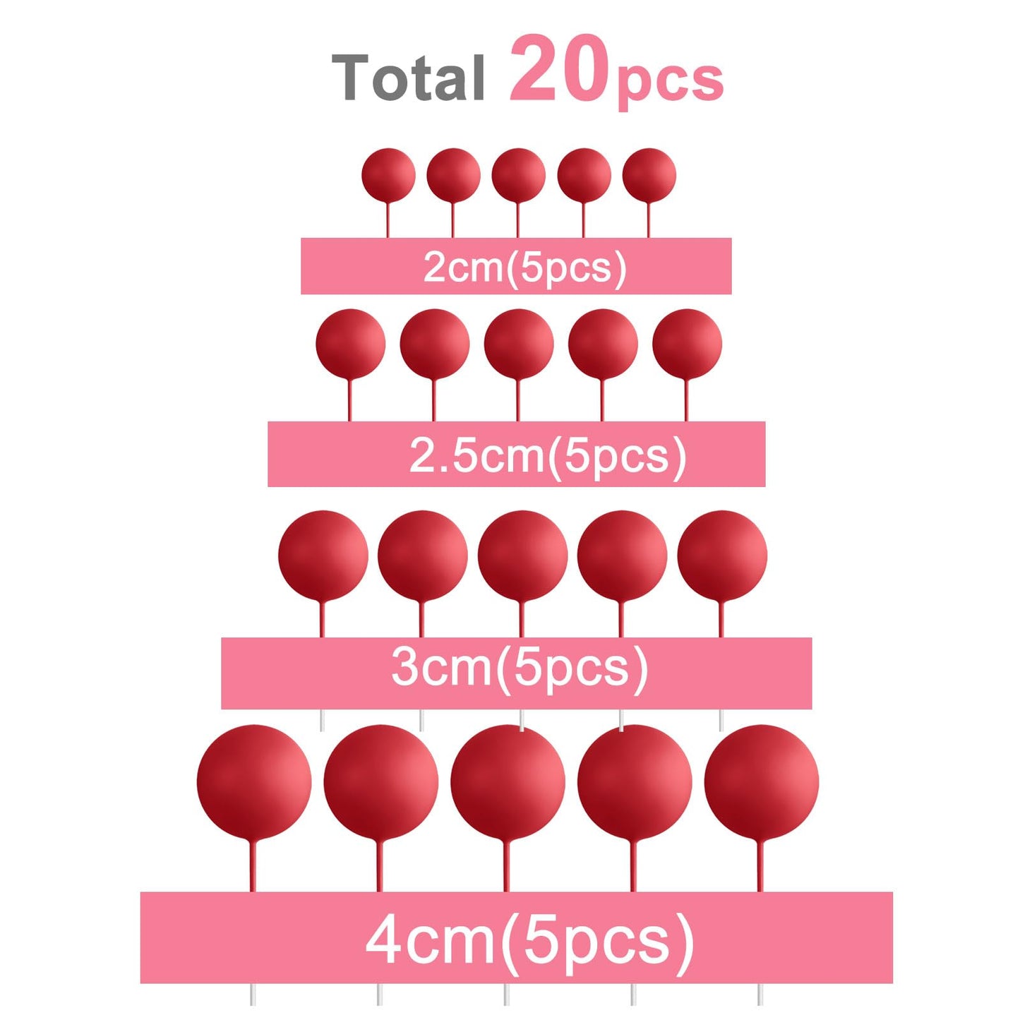 ASTARON 20 Pcs Red Ball Cake Topper Decorations – Mini Balloon Cake Picks for Parties