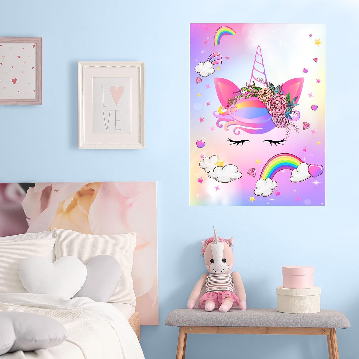 ASTARON Pin The Horn on The Unicorn Game – Unicorn Party Game with 30 Horn Stickers