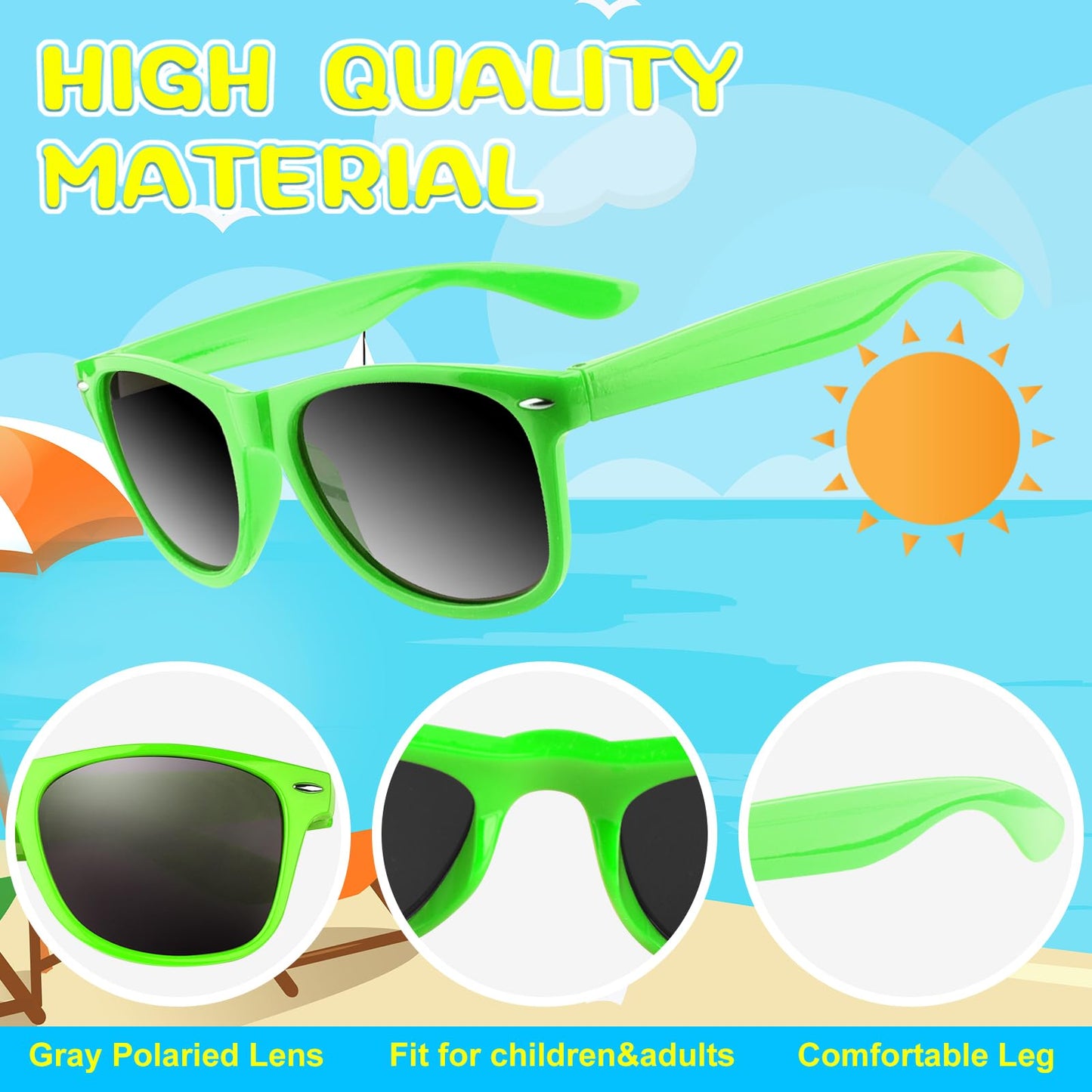 ASTARON 12 Pack Neon Party Sunglasses – Bulk Green Favors for Beach, Weddings & Pool Parties