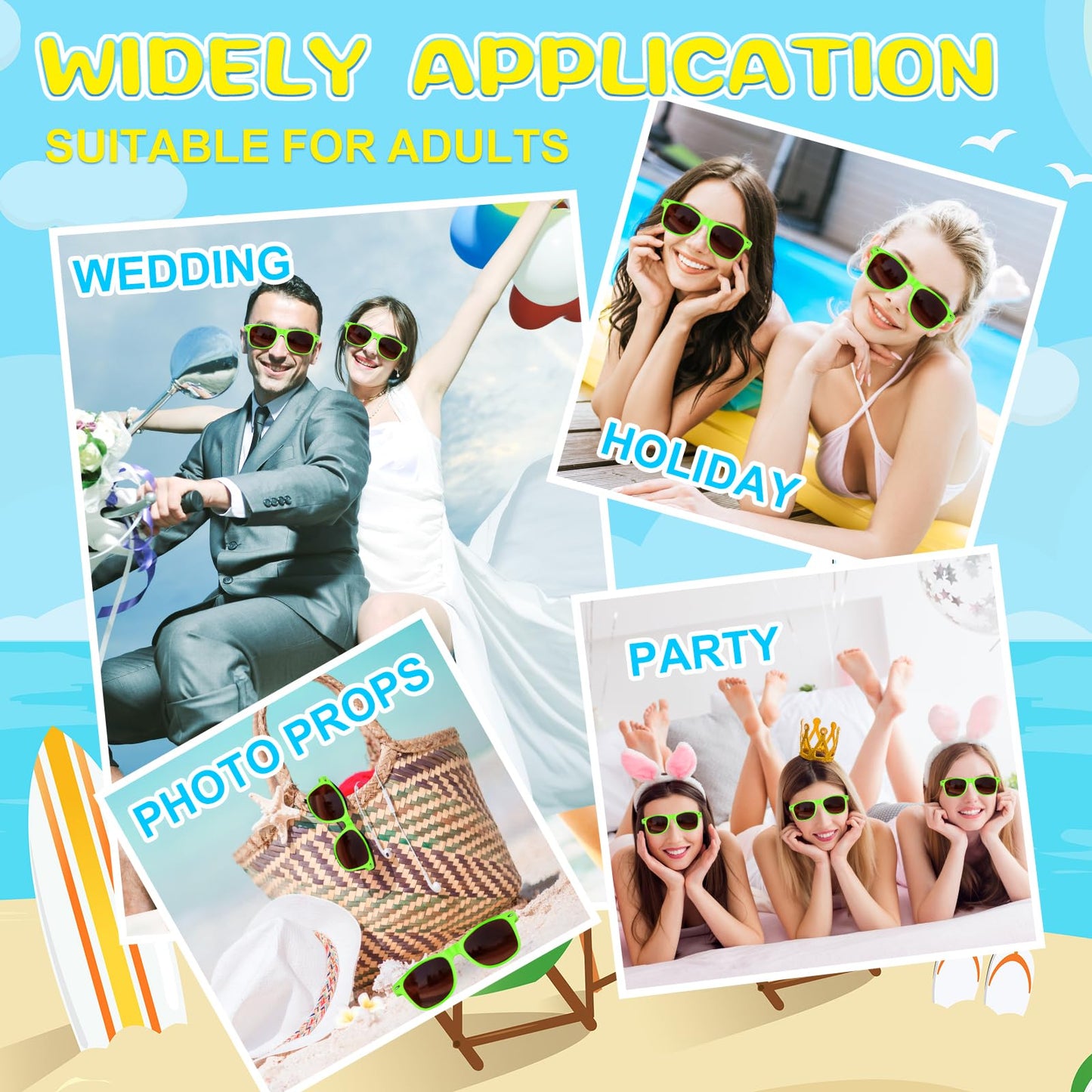 ASTARON 12 Pack Neon Party Sunglasses – Bulk Green Favors for Beach, Weddings & Pool Parties
