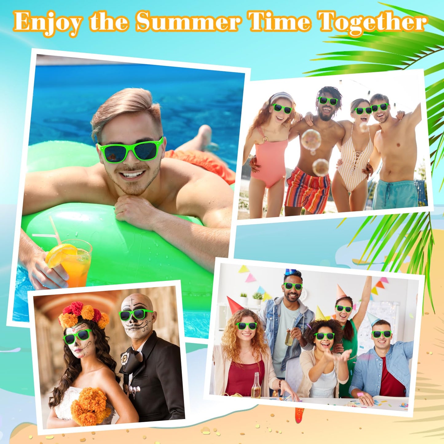 ASTARON 12 Pack Neon Party Sunglasses – Bulk Green Favors for Beach, Weddings & Pool Parties