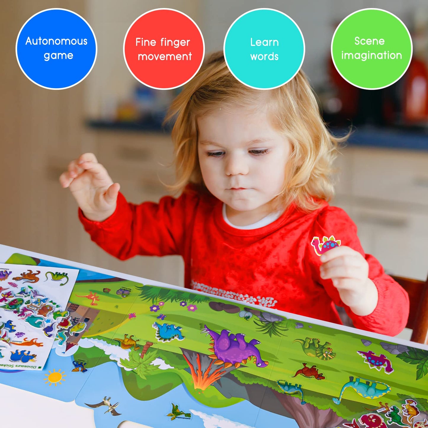 ASTARON Reusable Dinosaur Sticker Book for Toddlers - 88 Stickers & Travel Activities