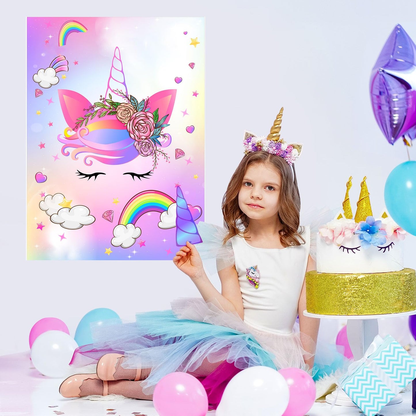 ASTARON Pin The Horn on The Unicorn Game – Unicorn Party Game with 30 Horn Stickers