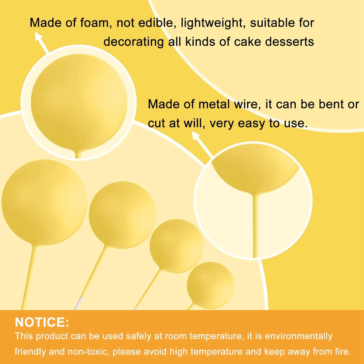 ASTARON 20-Pack Yellow Ball Cake Toppers – Ready-to-Use Mini Balloons for Cakes