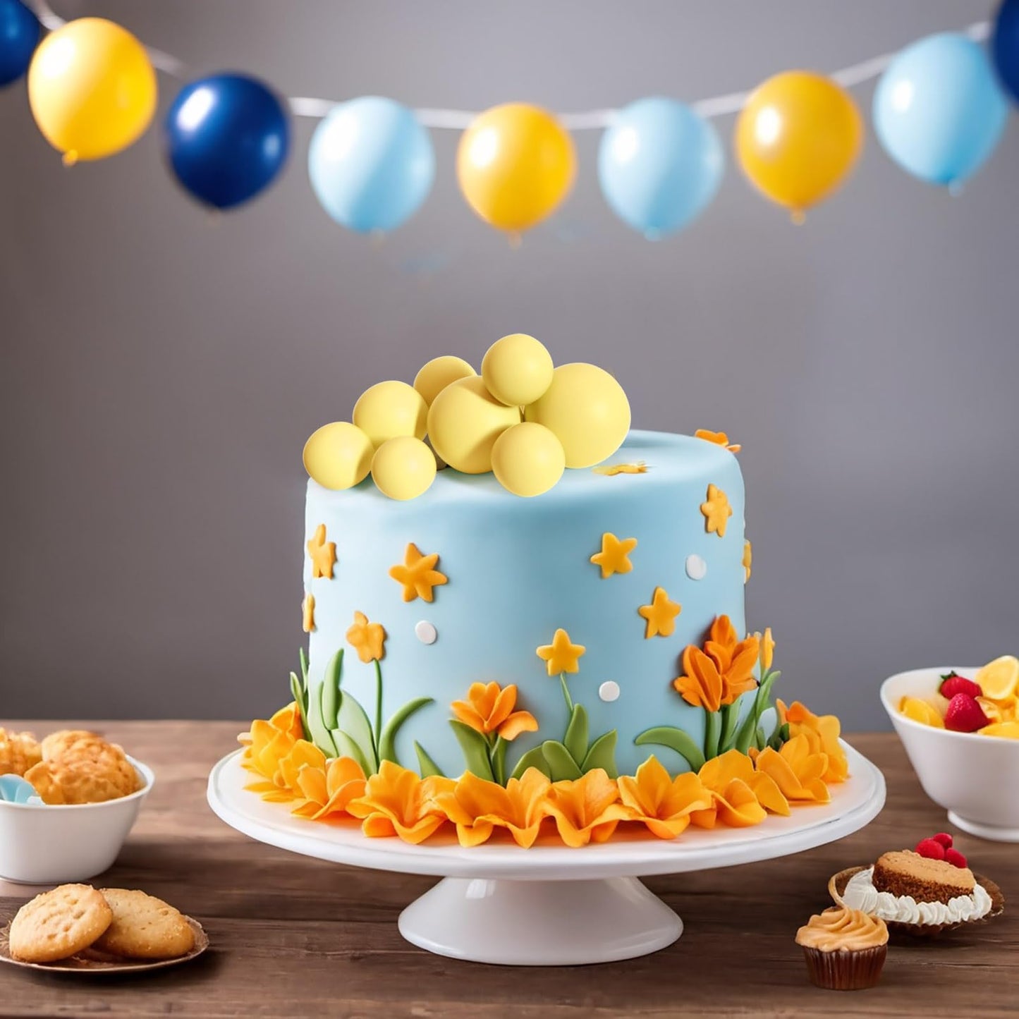 ASTARON 20-Pack Yellow Ball Cake Toppers – Ready-to-Use Mini Balloons for Cakes