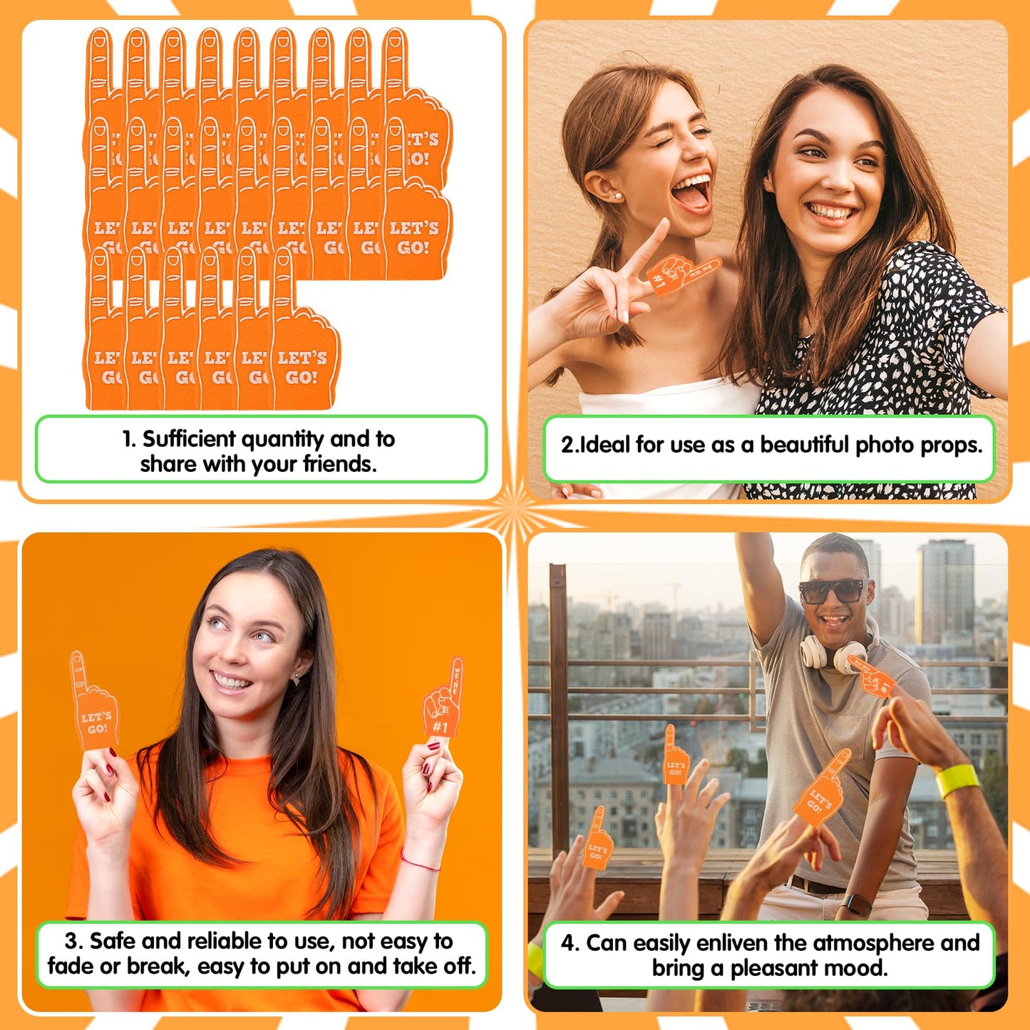 ASTER 24 Pcs Mini Foam Fingers – Orange #1 Fan Hand for Sports Events & Parties