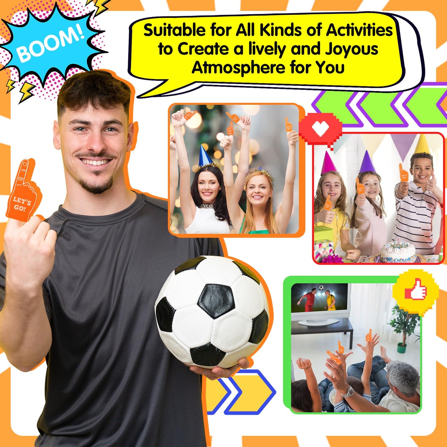ASTER 24 Pcs Mini Foam Fingers – Orange #1 Fan Hand for Sports Events & Parties