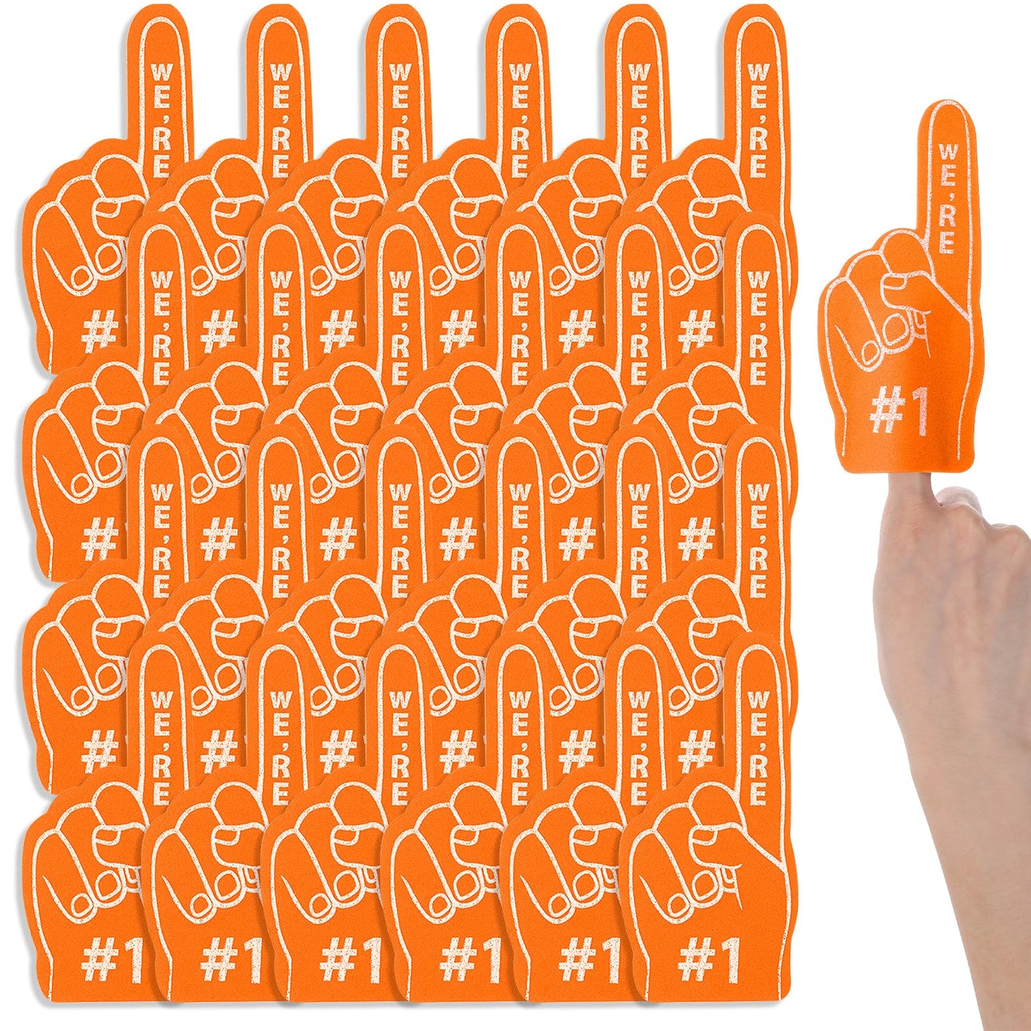 ASTER 24 Pcs Mini Foam Fingers – Orange #1 Fan Hand for Sports Events & Parties
