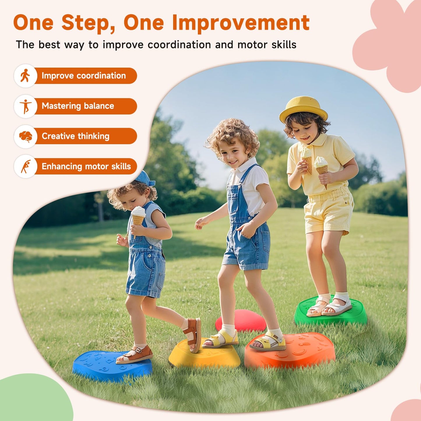 Astrell Stepping Stones for Kids — 5pc Durable Non-Slip Toddler Balance Stones