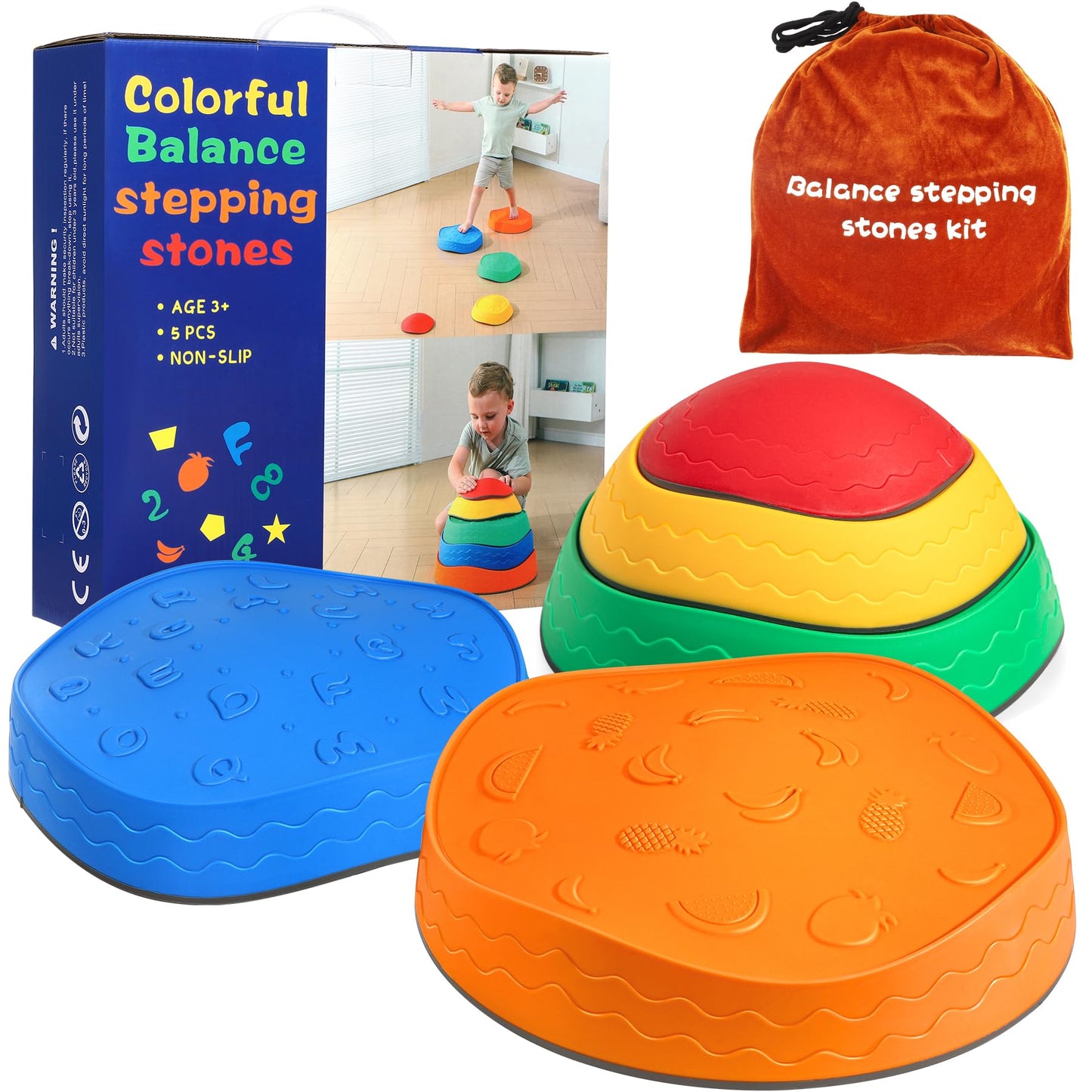 Astrell Stepping Stones for Kids — 5pc Durable Non-Slip Toddler Balance Stones