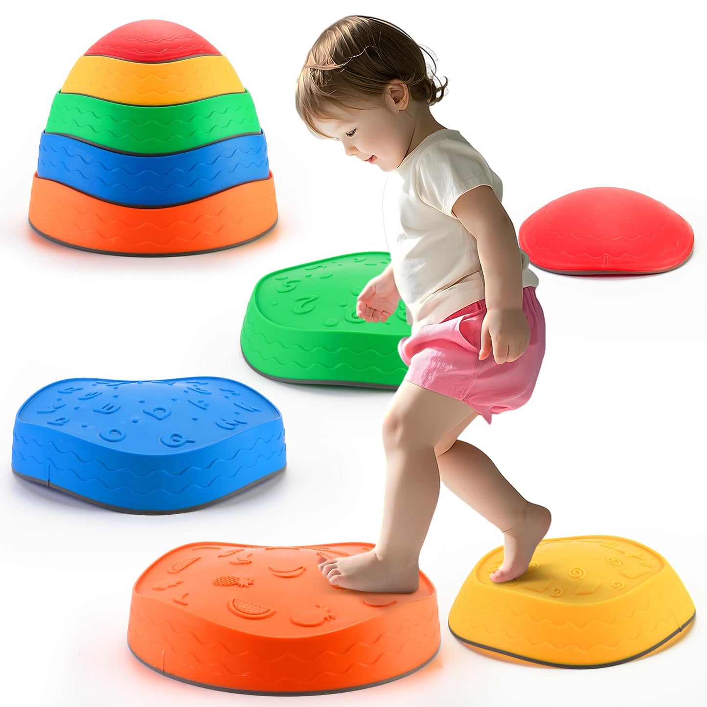 Astrell Stepping Stones for Kids — 5pc Durable Non-Slip Toddler Balance Stones