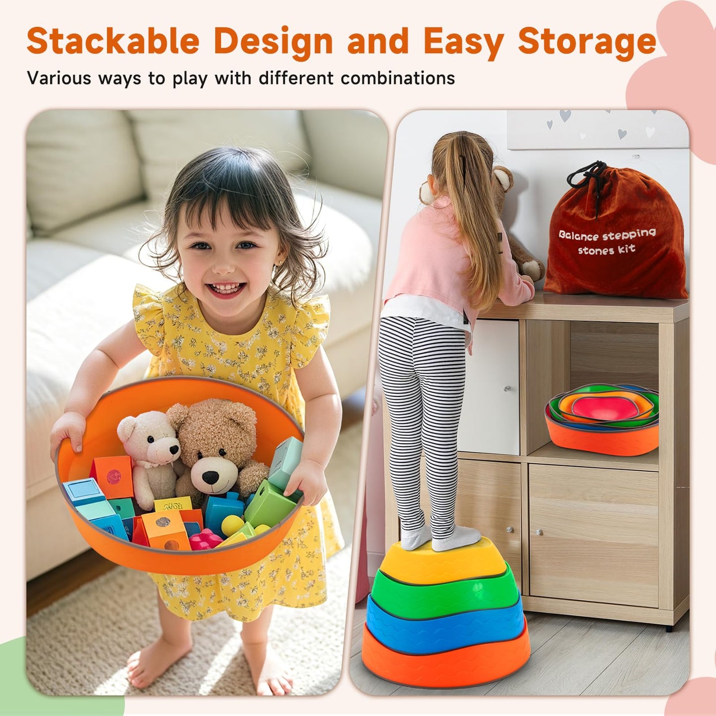 Astrell Stepping Stones for Kids — 5pc Durable Non-Slip Toddler Balance Stones