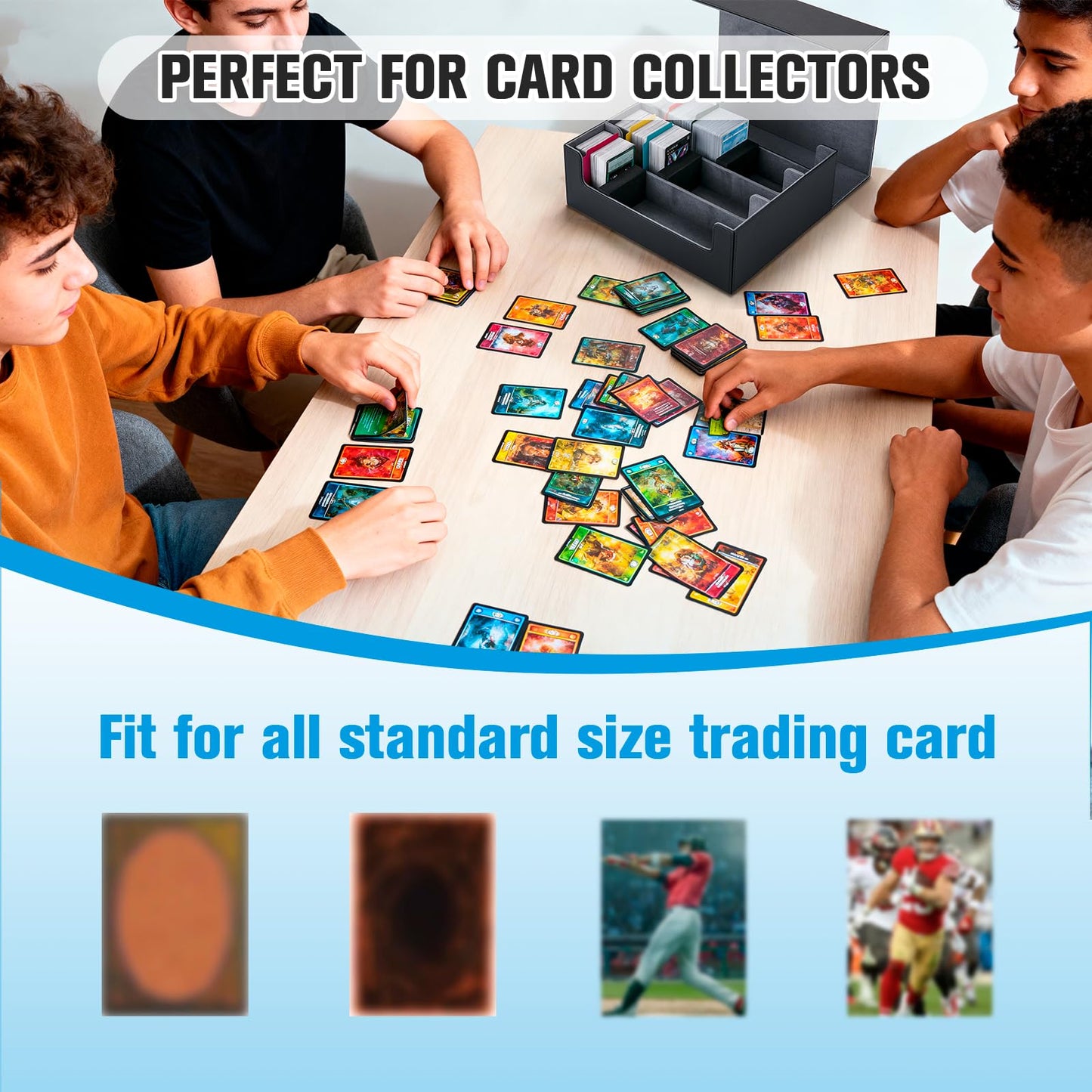 Astrell Trading Card Storage Box — 1800+ Card Capacity, 12 Dividers, 6 Foam Stoppers, Magnetic Closure