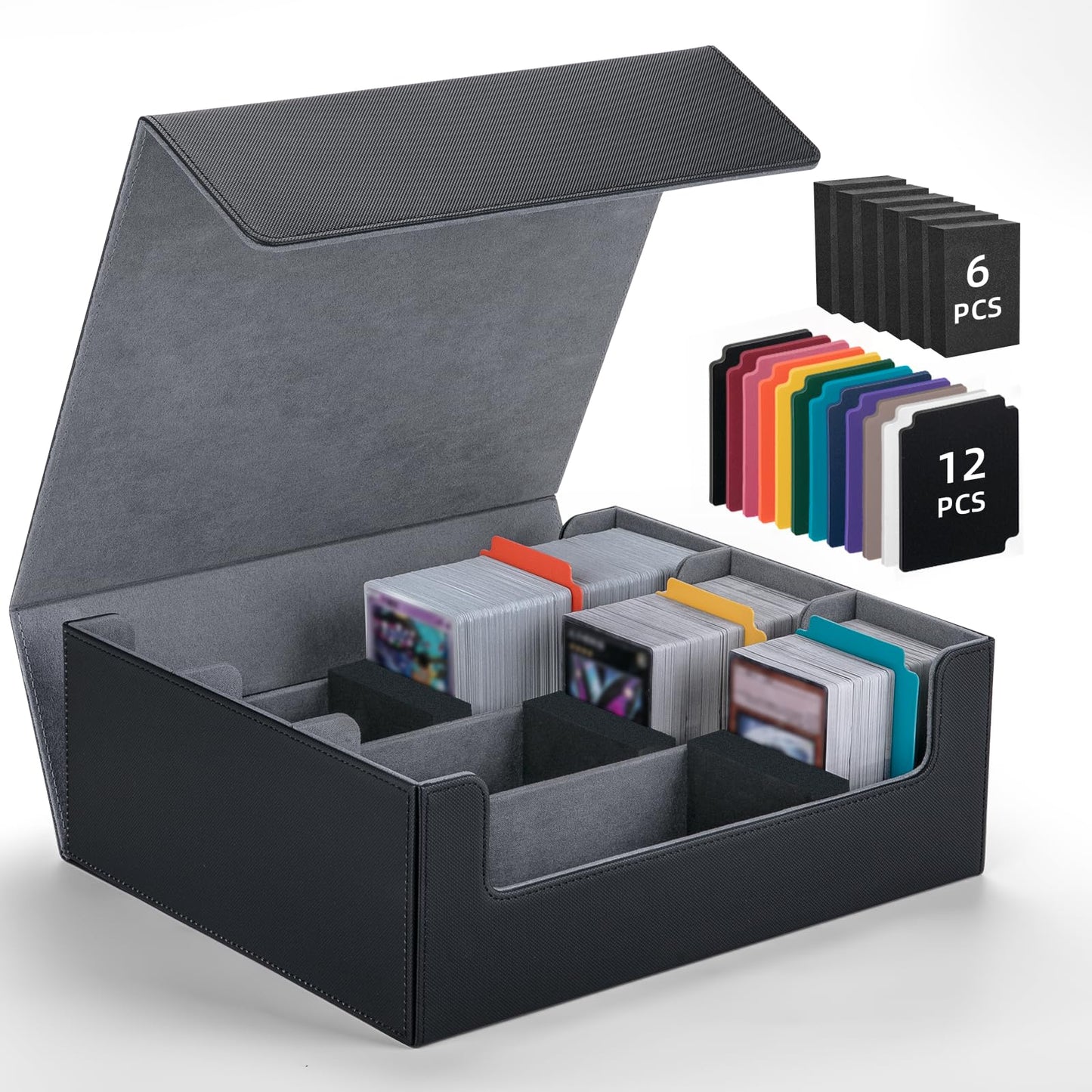 Astrell Trading Card Storage Box — 1800+ Card Capacity, 12 Dividers, 6 Foam Stoppers, Magnetic Closure