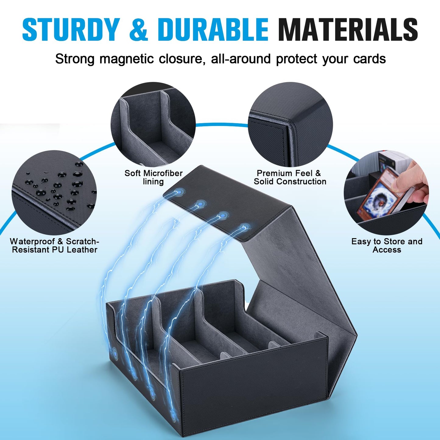 Astrell Trading Card Storage Box — 1800+ Card Capacity, 12 Dividers, 6 Foam Stoppers, Magnetic Closure