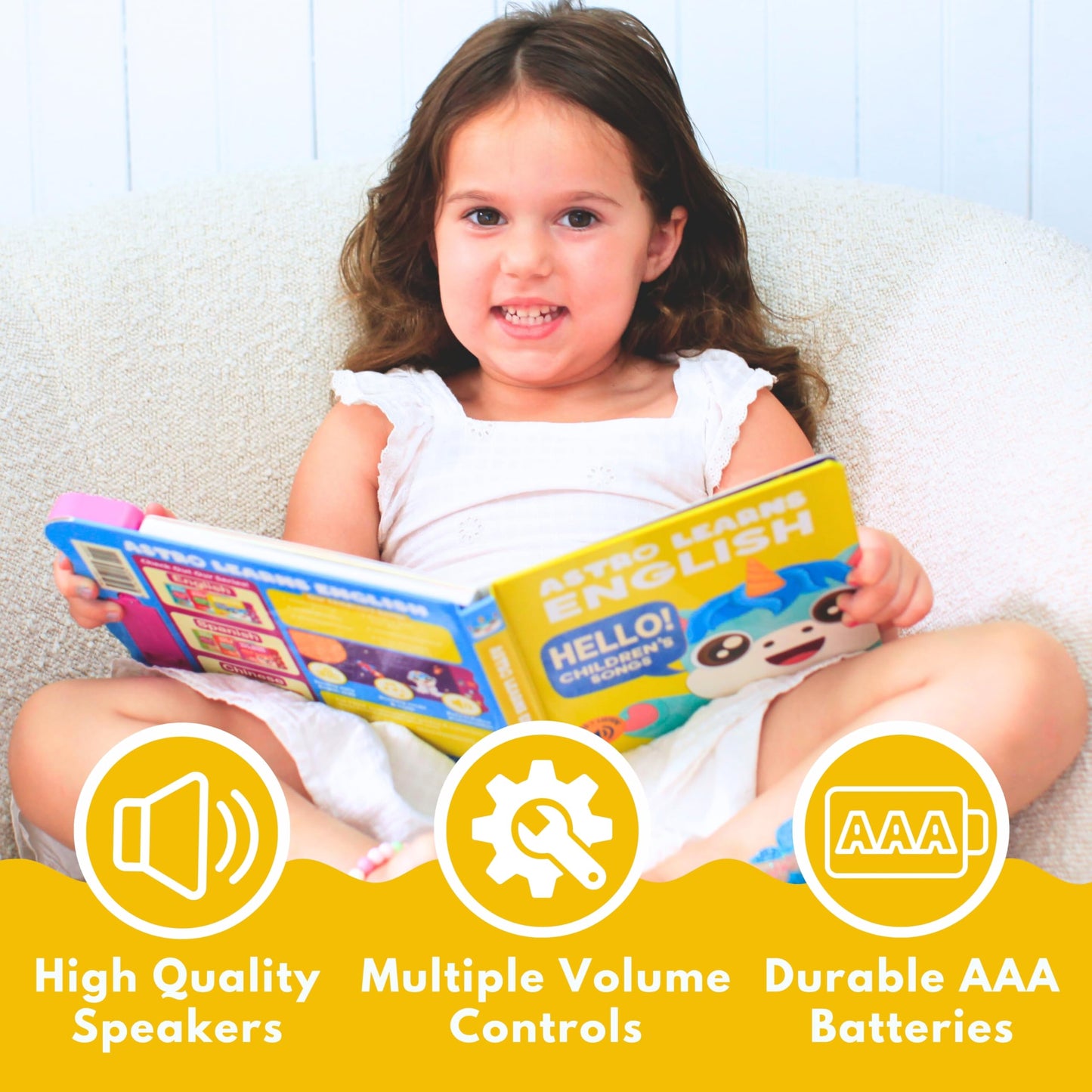 Astro Learns English: Musical Songs & Interactive Sound Book for Toddlers 1-3