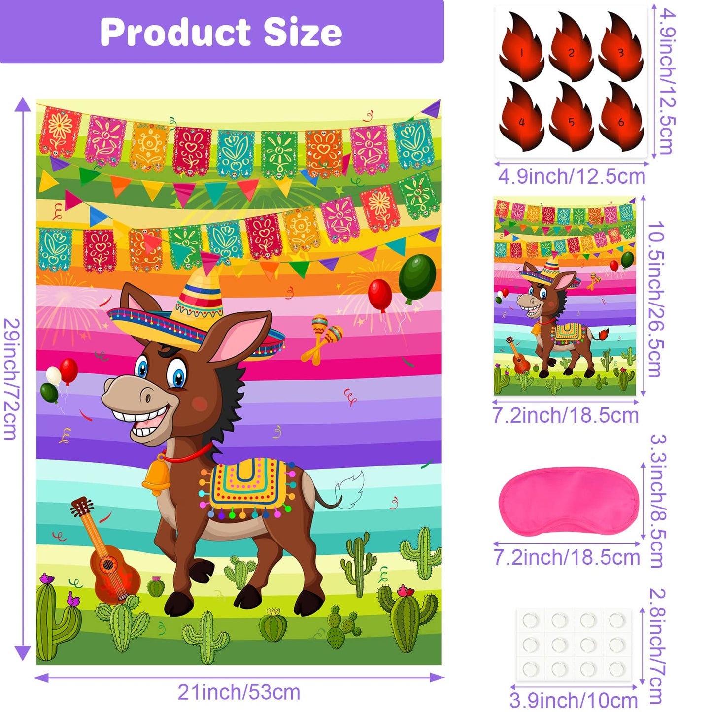 ASTARON Pin The Tail on The Donkey - 24 Tail Stickers for Cinco De Mayo Party