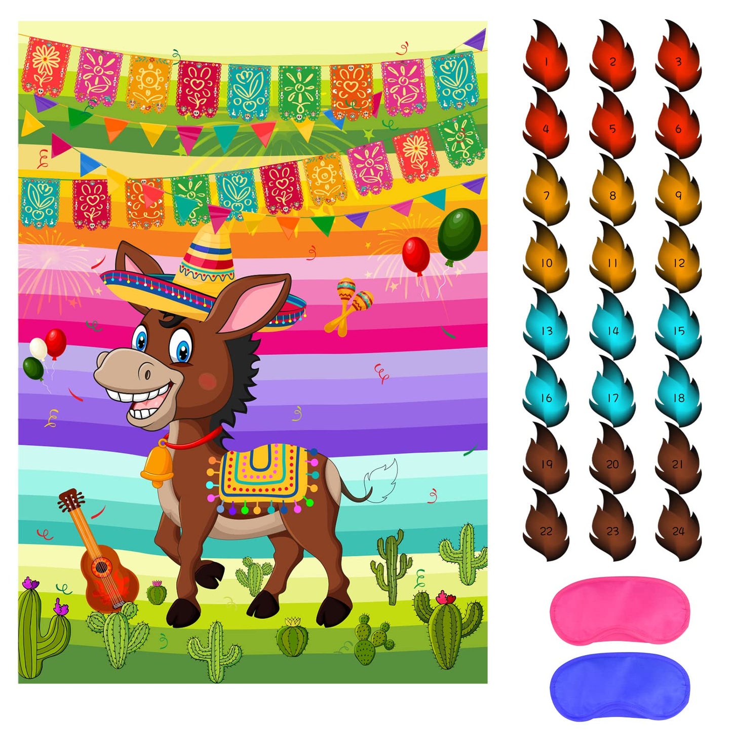 ASTARON Pin The Tail on The Donkey - 24 Tail Stickers for Cinco De Mayo Party