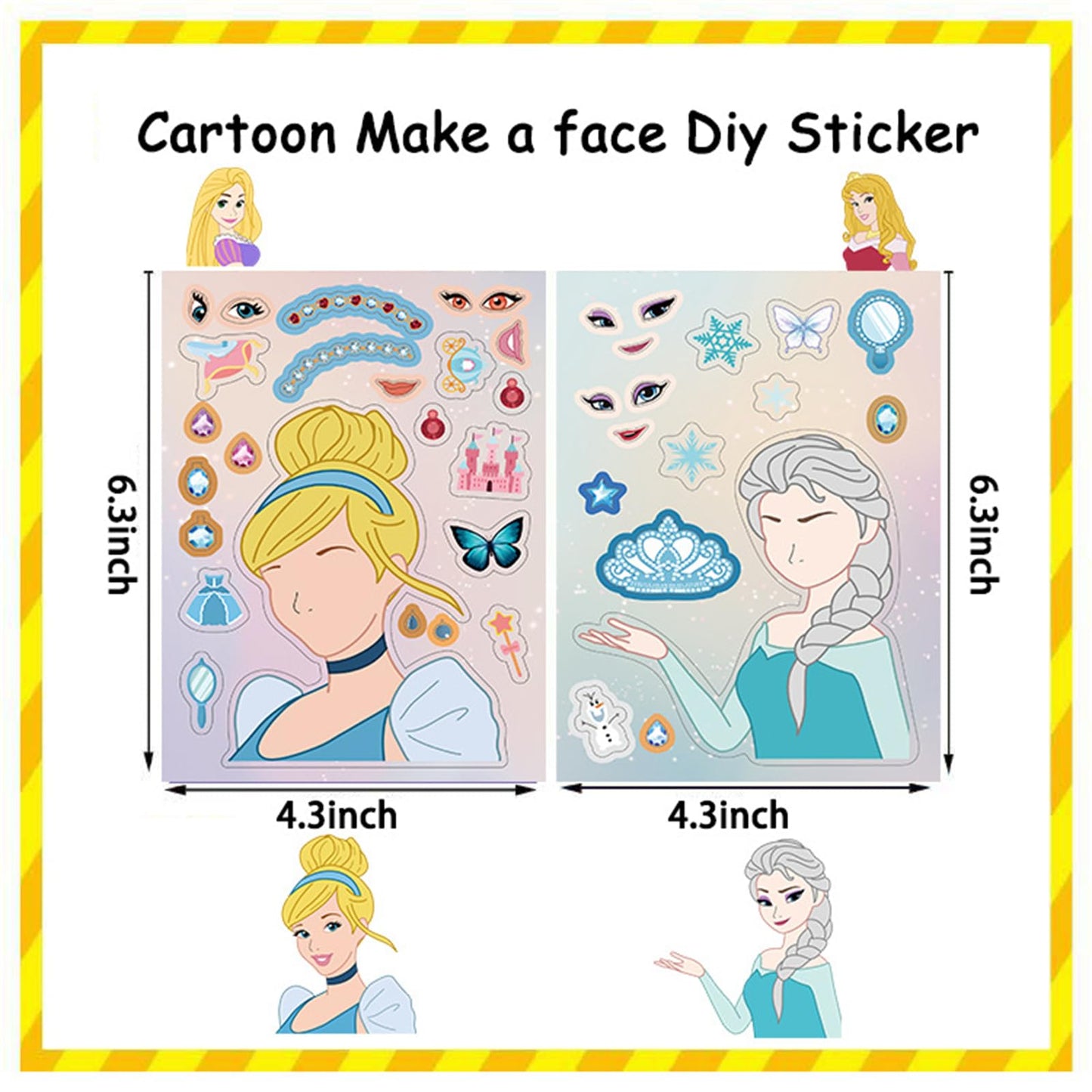 Asverbet Make a Face Stickers 24PCS – Princess DIY Vinyl Stickers for Adults