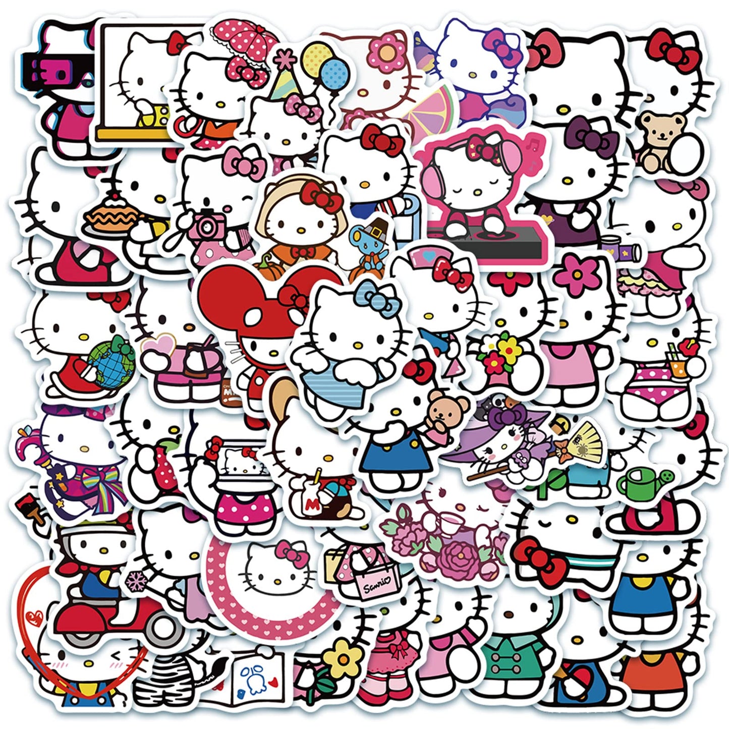 Asverbet 50-Pcs Hello Cute Kitty Stickers – Waterproof Vinyl Decals for Laptops, Water Bottles, Luggage