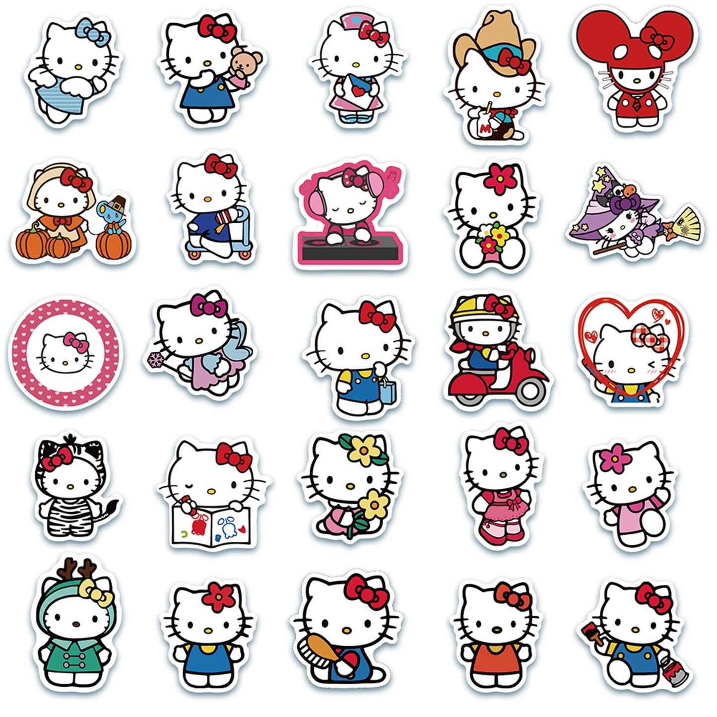 Asverbet 50-Pcs Hello Cute Kitty Stickers – Waterproof Vinyl Decals for Laptops, Water Bottles, Luggage
