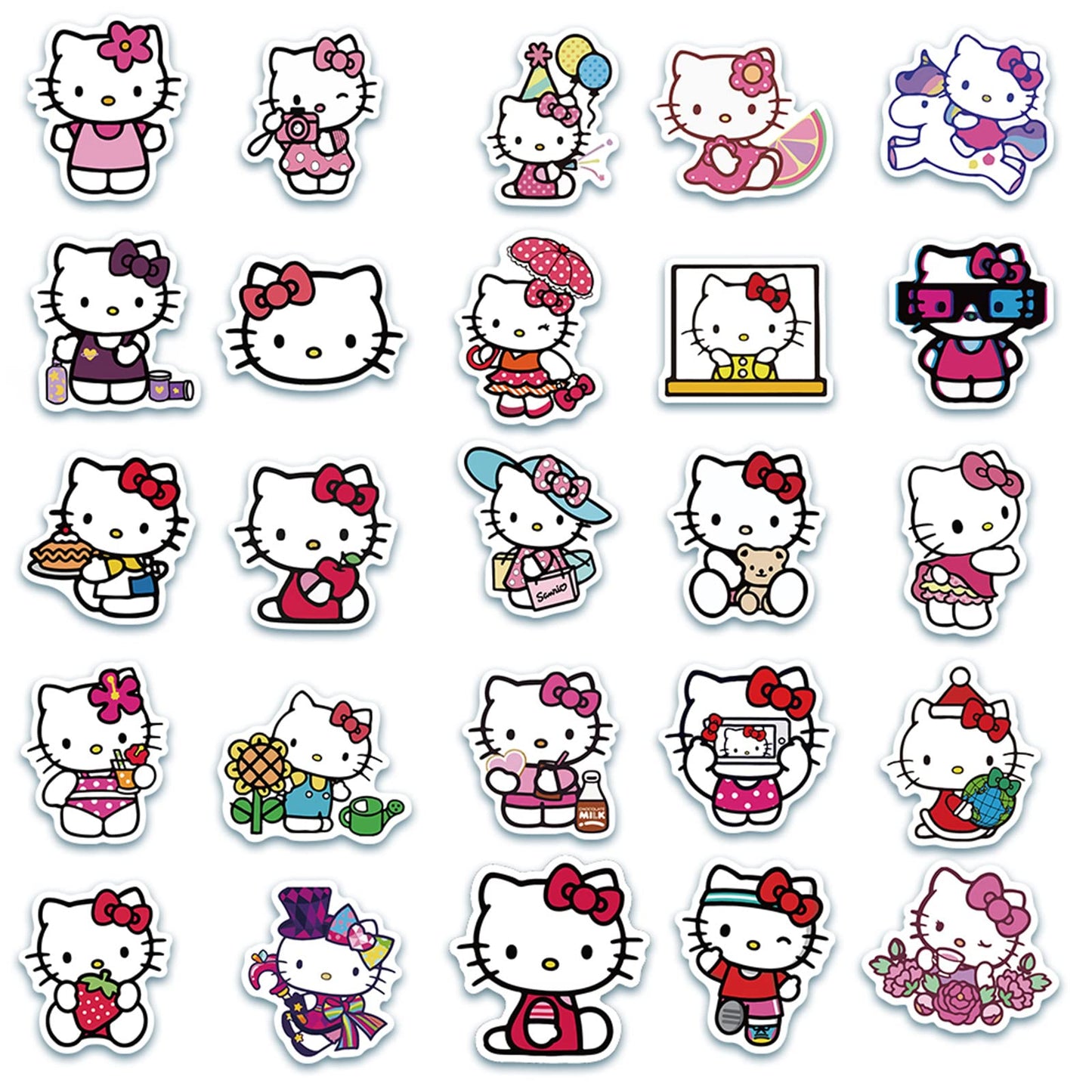 Asverbet 50-Pcs Hello Cute Kitty Stickers – Waterproof Vinyl Decals for Laptops, Water Bottles, Luggage