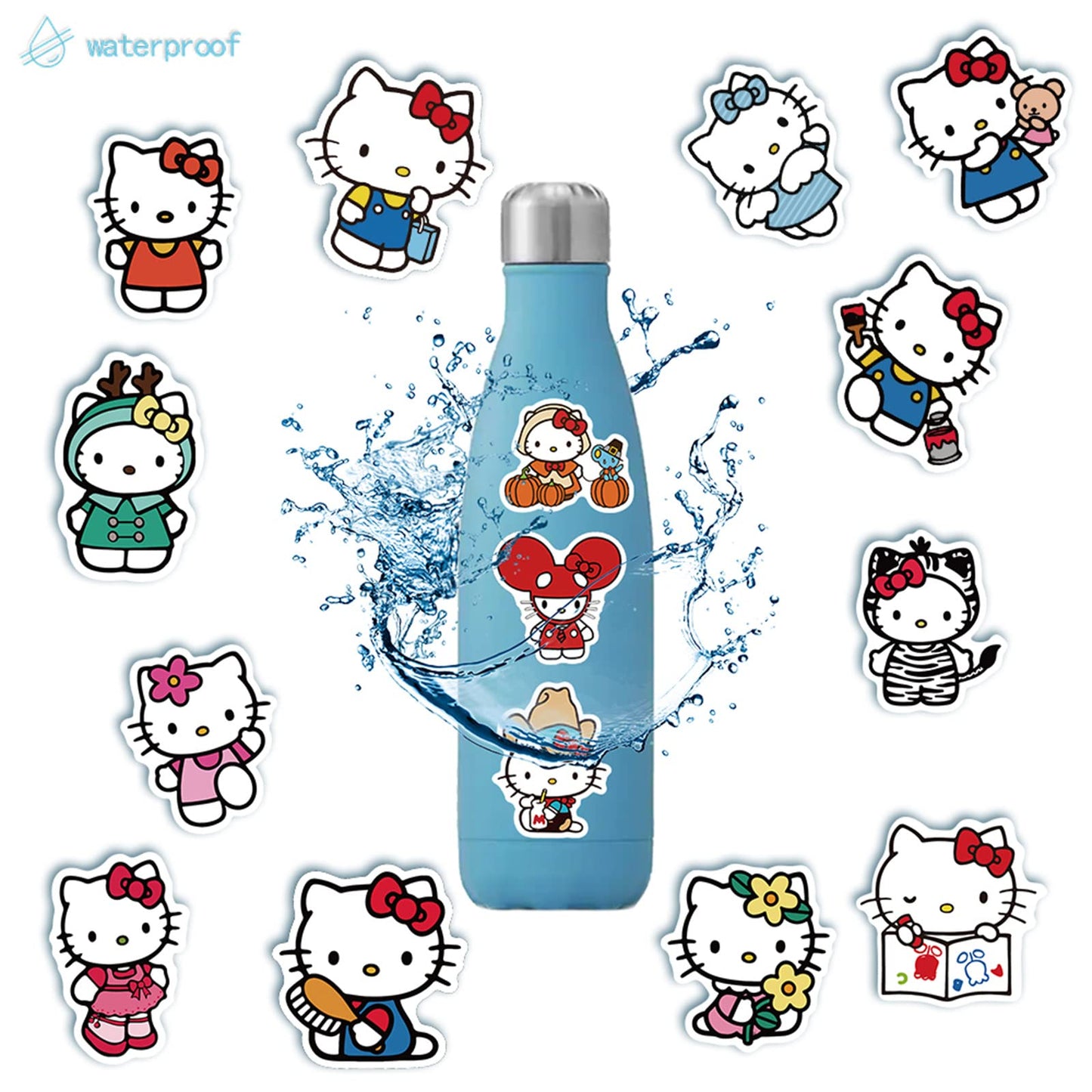 Asverbet 50-Pcs Hello Cute Kitty Stickers – Waterproof Vinyl Decals for Laptops, Water Bottles, Luggage