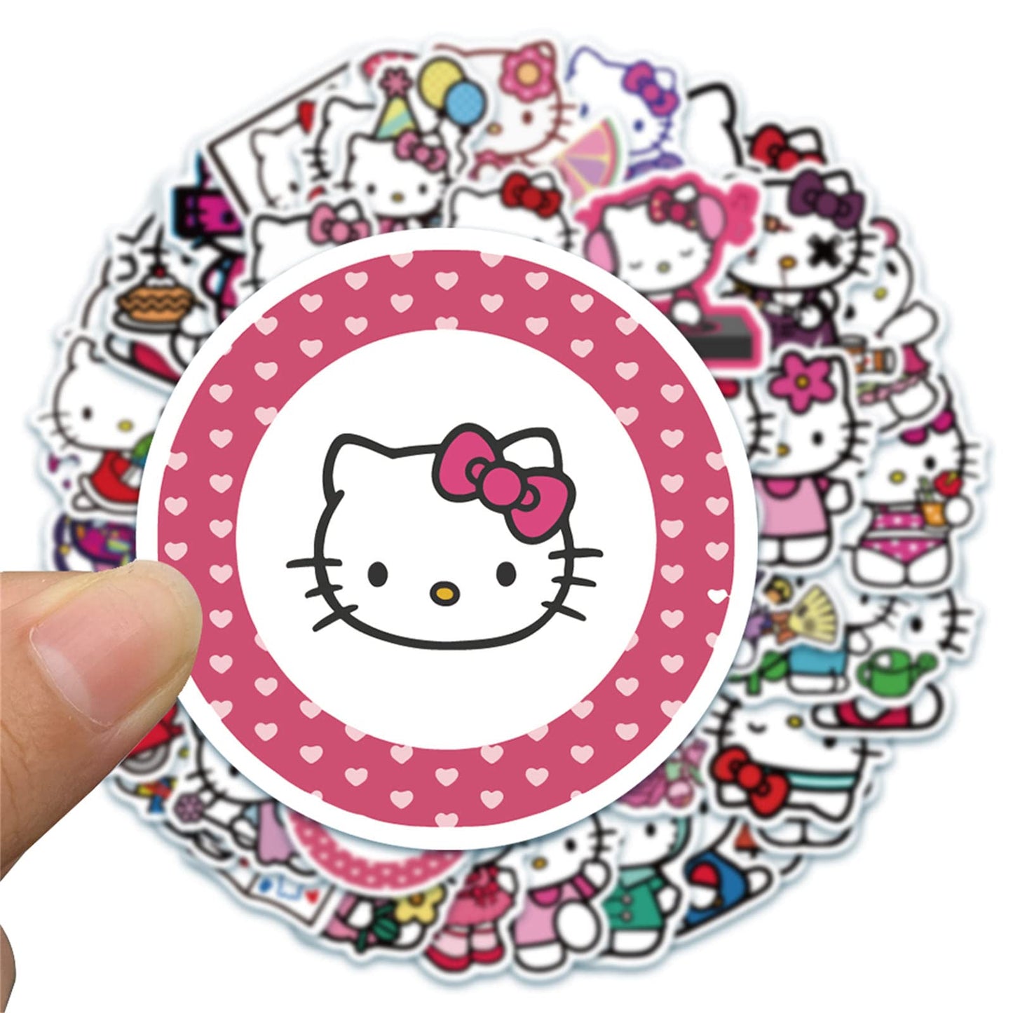 Asverbet 50-Pcs Hello Cute Kitty Stickers – Waterproof Vinyl Decals for Laptops, Water Bottles, Luggage