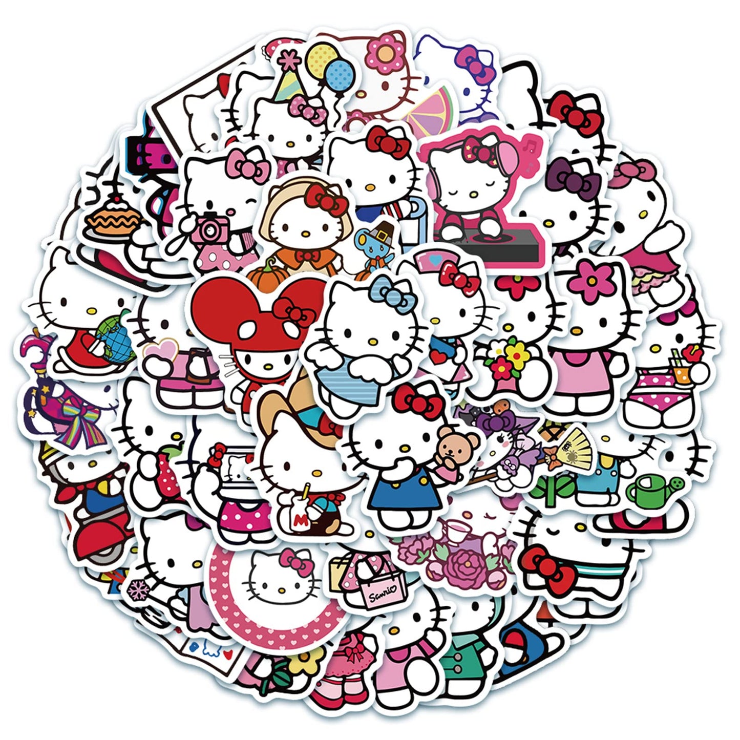 Asverbet 50-Pcs Hello Cute Kitty Stickers – Waterproof Vinyl Decals for Laptops, Water Bottles, Luggage