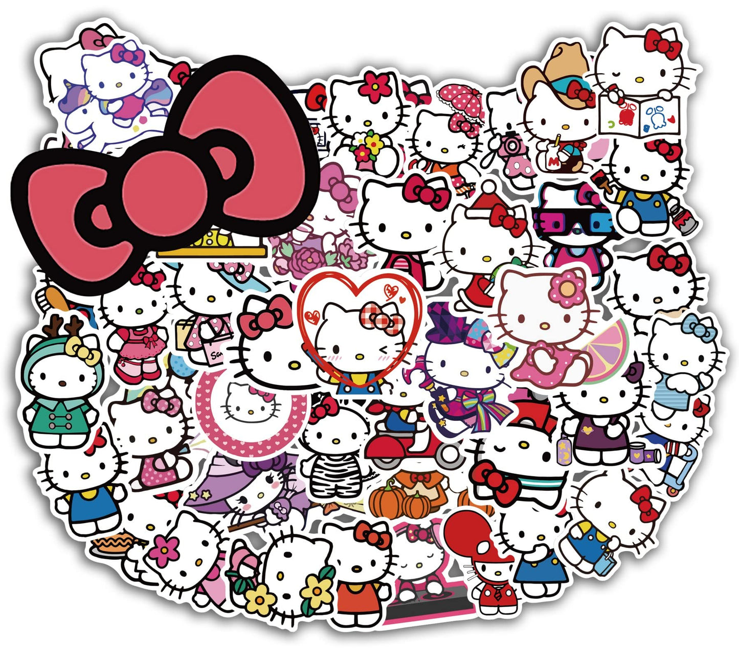 Asverbet 50-Pcs Hello Cute Kitty Stickers – Waterproof Vinyl Decals for Laptops, Water Bottles, Luggage