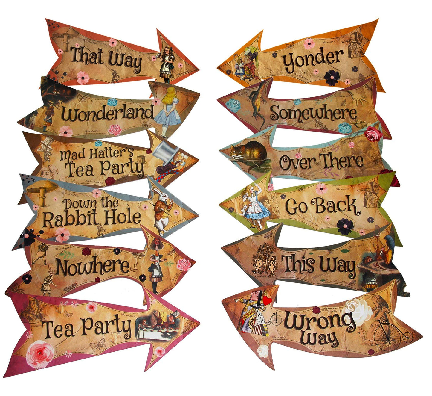 ASVP Shop Alice in Wonderland Arrow Signs – Mad Hatter Tea Party Props (Pack of 12)