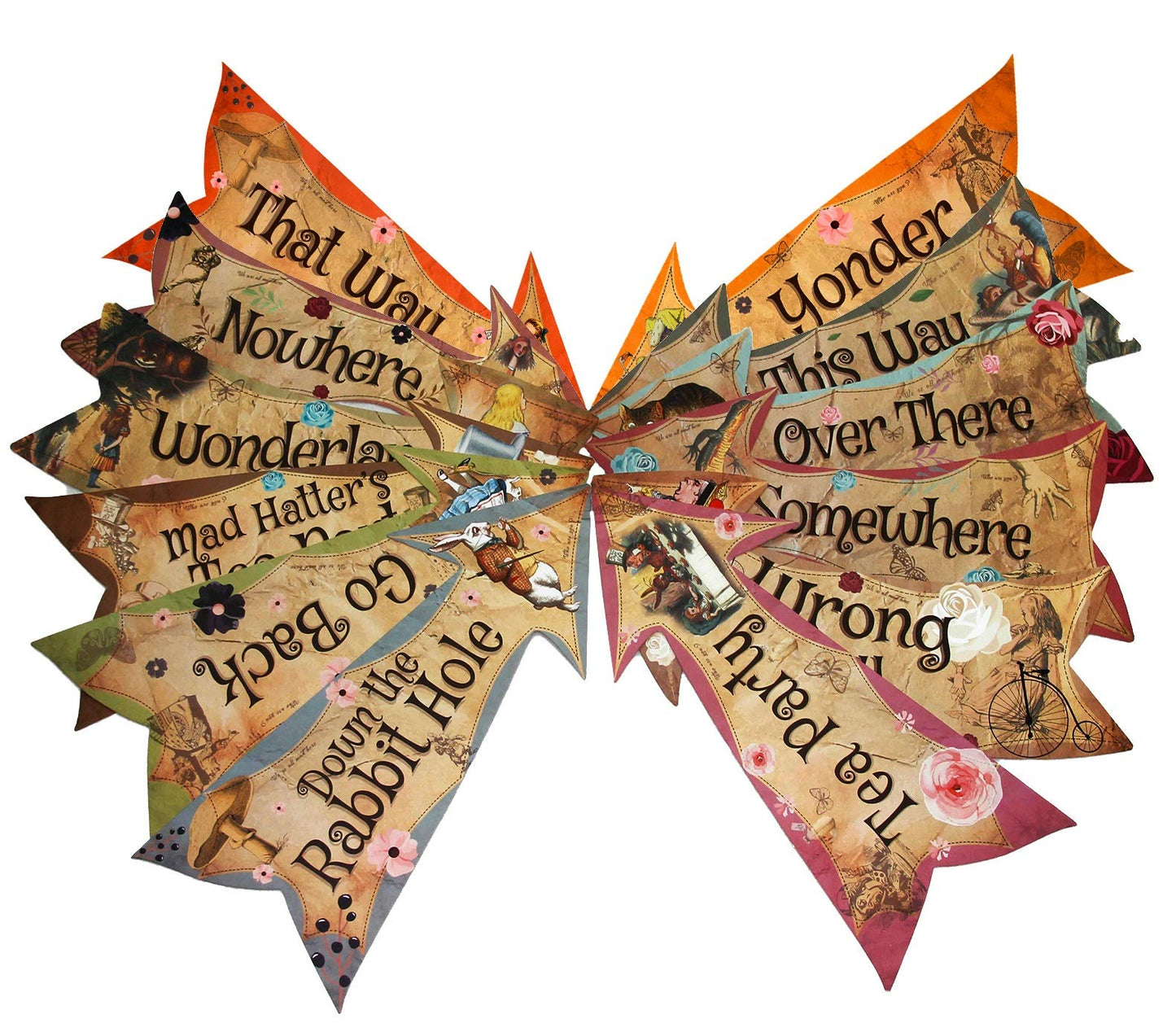 ASVP Shop Alice in Wonderland Arrow Signs – Mad Hatter Tea Party Props (Pack of 12)