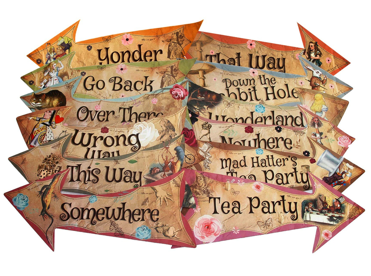 ASVP Shop Alice in Wonderland Arrow Signs – Mad Hatter Tea Party Props (Pack of 12)