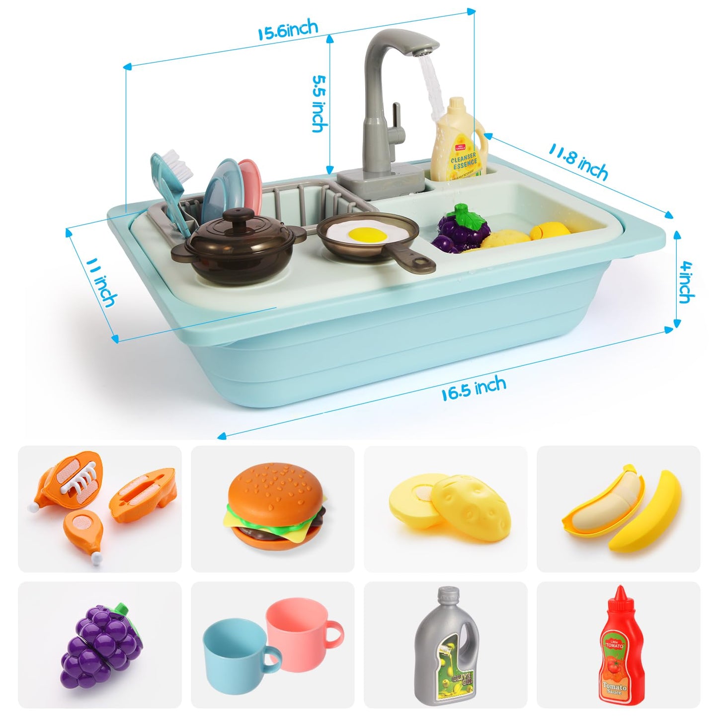 Asweets Color-Changing Kitchen Sink Toys Blue – Toddler Set with Automatic Water Cycle